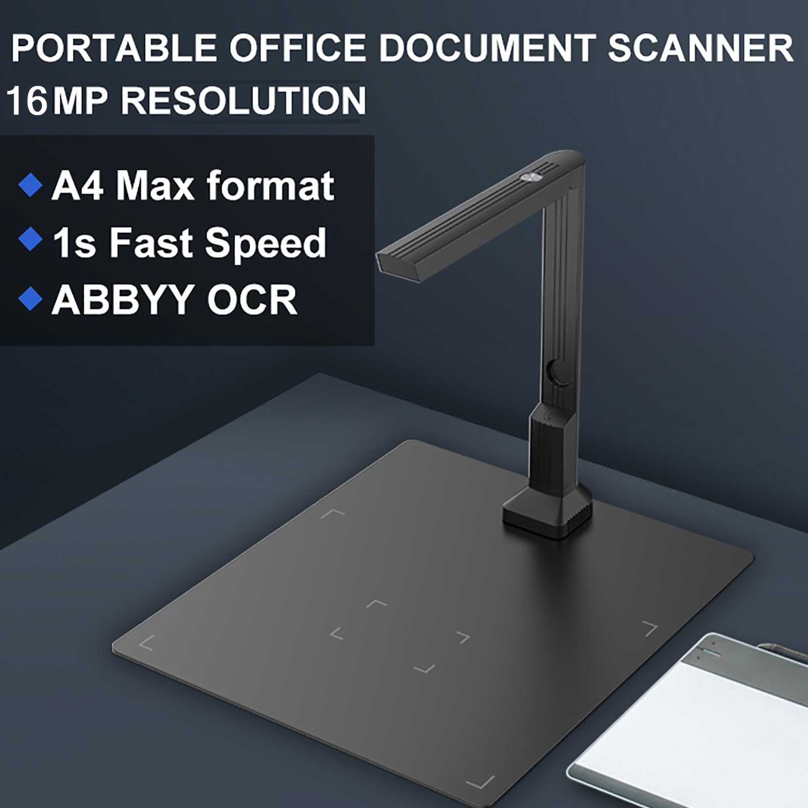 Portable A4 Document & Photo Scanner with 2 LED Lights - 1600W High Resolution, 1 Second Fast Scanning - 3-Level Fill Light Mode for Books, ID Cards, Magazines & Pictures - Perfect for Office, Home & Travel Use