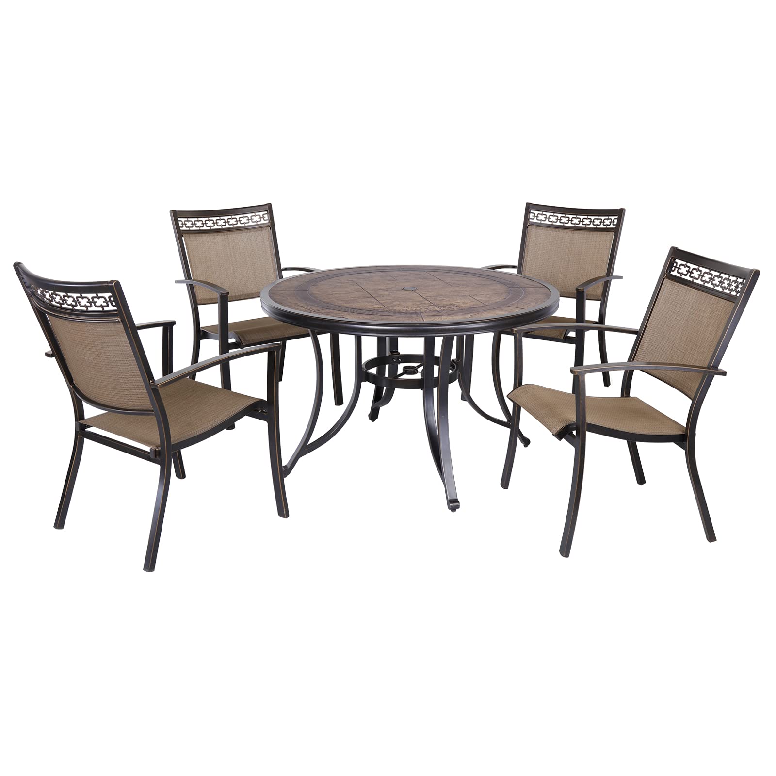 5-Piece Aluminum Outdoor Dining Set - 4 Stackable Sling Chairs & 48