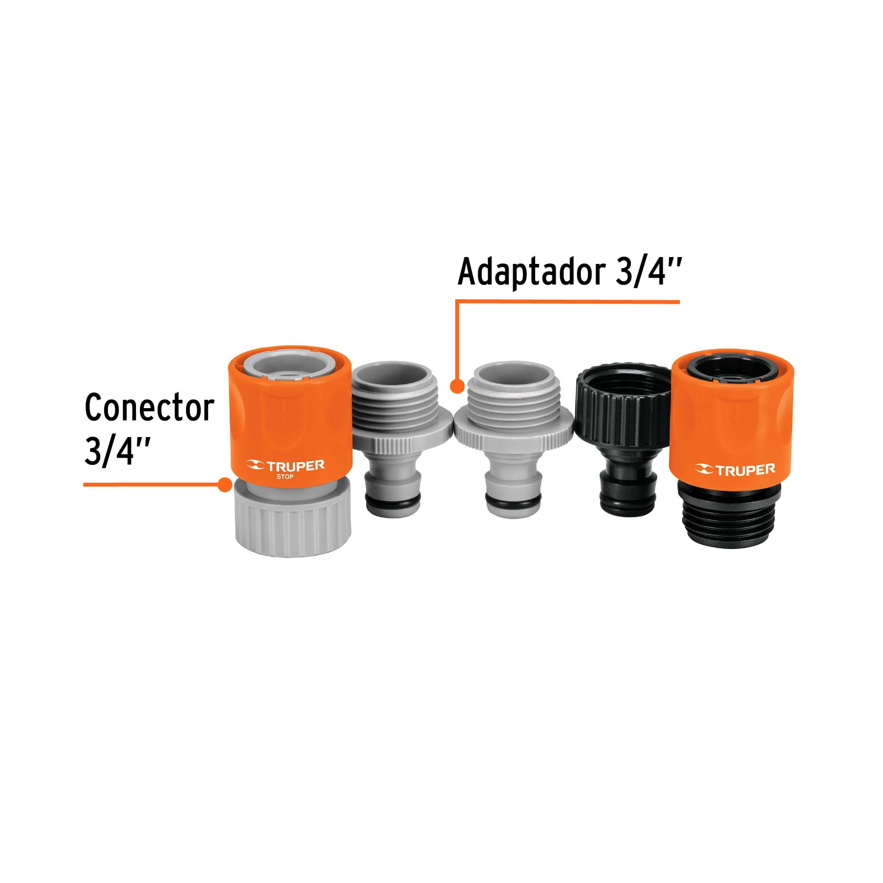 Truper Hose Click Connector Set - 10-Piece Garden Hose Fittings Kit with Quick Connect Couplings for Watering, Sprinklers & Outdoor Use