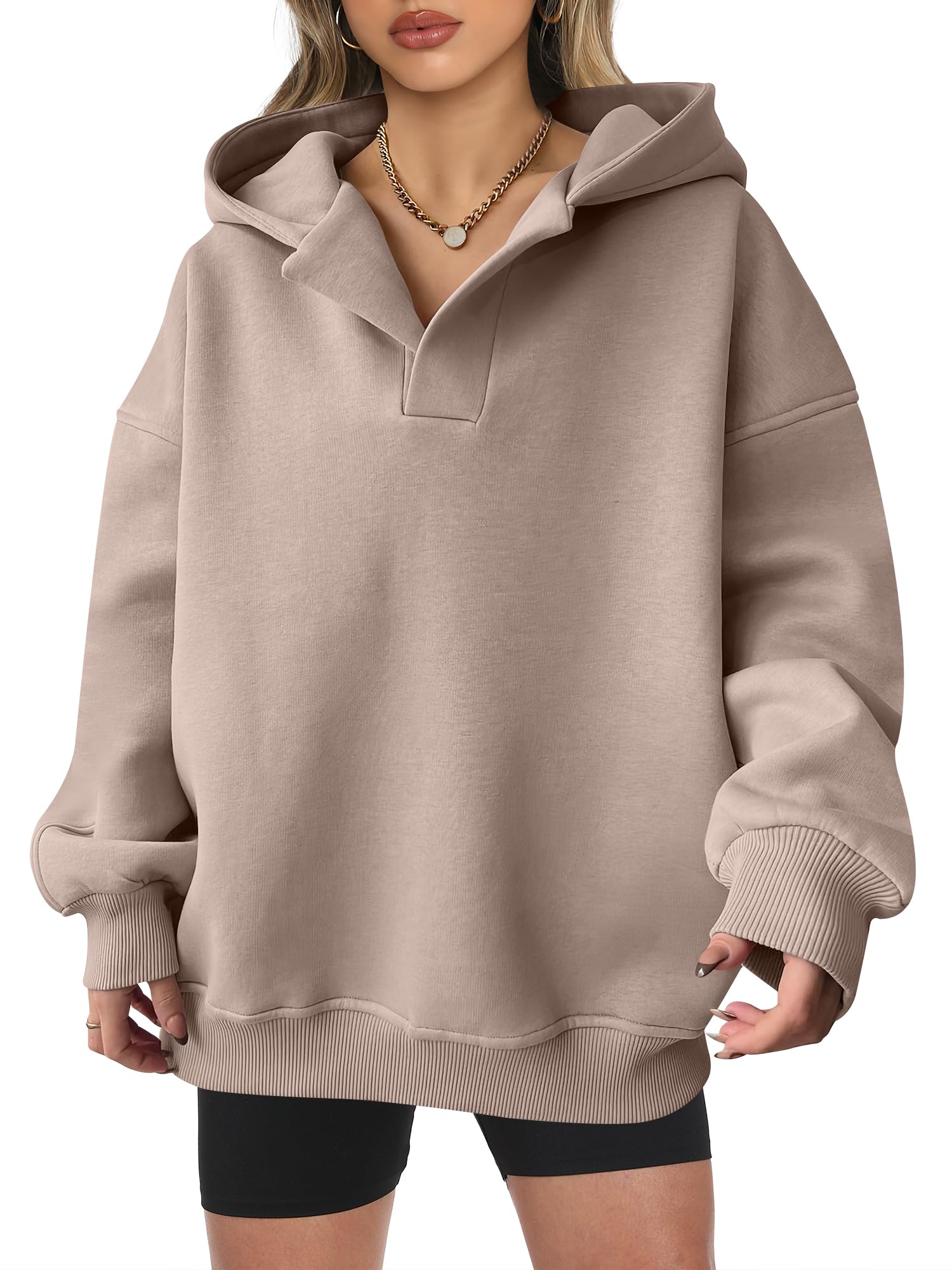 ANRABESS Women's Oversized Hoodies - V Neck Long Sleeve Pullover Sweatshirts for Casual Wear | Fall Fashion 2025 Trendy Preppy Clothes for Teen Girls | Perfect for School, Weekend Outfits & Cozy Loungewear
