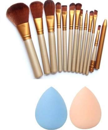 Soft Synthetic Makeup Brushes Set - 12 Brushes & 2 Beauty Blenders for Flawless Makeup Application