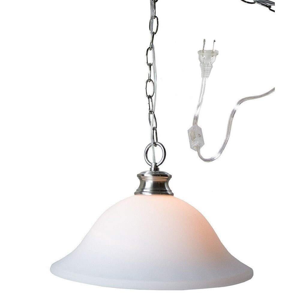 Modern Brushed Nickel Glass Shade Swag Lamp - White Contemporary Ceiling Light for Living Room, Bedroom, or Dining Area