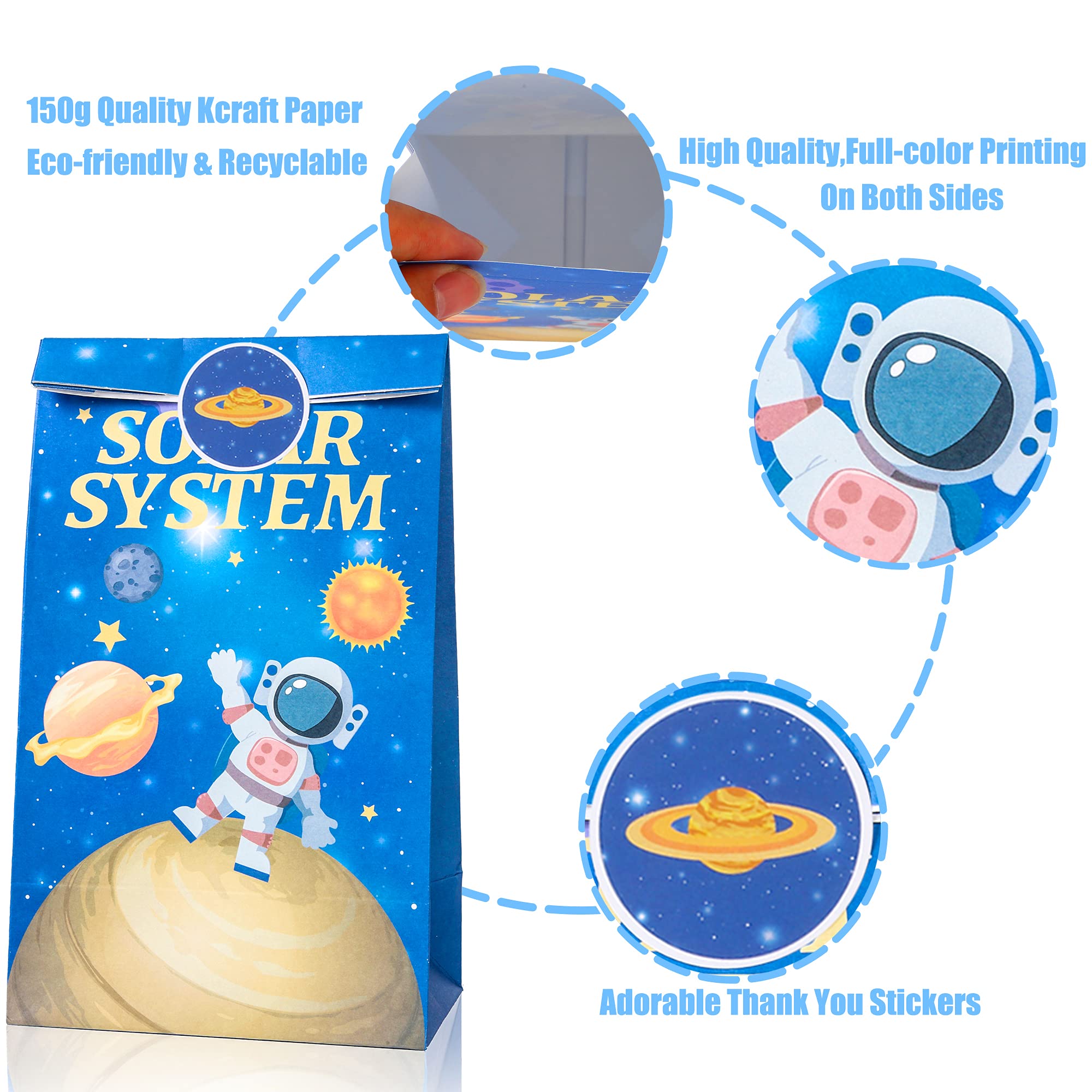 Space Themed Party Favor Bags - 12pcs Astronaut Goodie Bags with Thank You Stickers for Kids Birthday, Space Party Decorations & NASA Themed Events - Perfect for Astronaut Birthday Parties, Classroom Rewards & Outer Space Celebrations