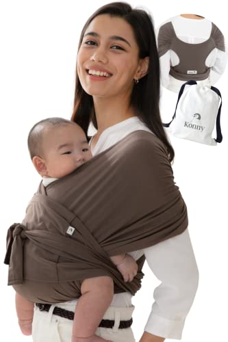 Konny Baby Wrap Carrier - Soft Elastech Sling for Newborns to 44 lbs | Easy to Wear & Adjustable | Mocha Color Large Size | Perfect for Hands-Free Parenting, Shopping & Outdoor Adventures