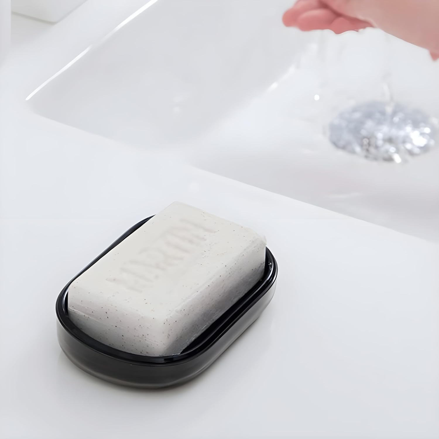 Boniry 2-Pack Heavy Duty Plastic Soap Holder with Drain Holes - Self Draining Soap Dish for Bathroom, Kitchen & Sink - Black Soap Case for Shower, Vanity & Countertop Organization