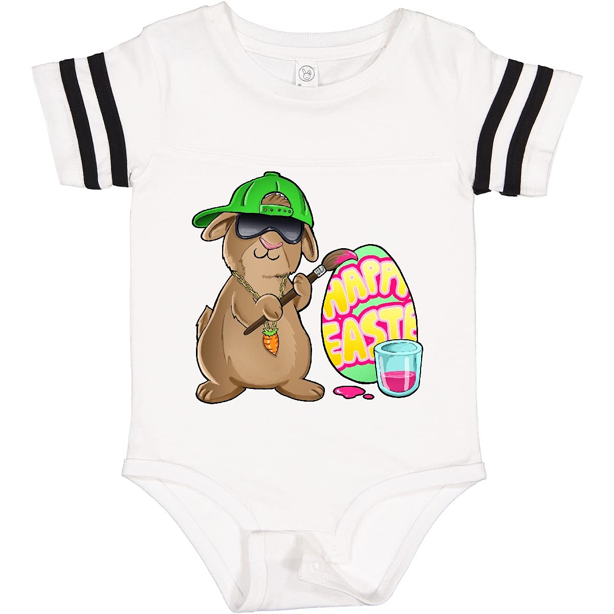 Inktastic Hip Hop Artist Cute Brown Easter Bunny Painting Egg Baby Bodysuit - Soft Cotton Infant Onesie for Easter, Baby Shower & Holiday Photos