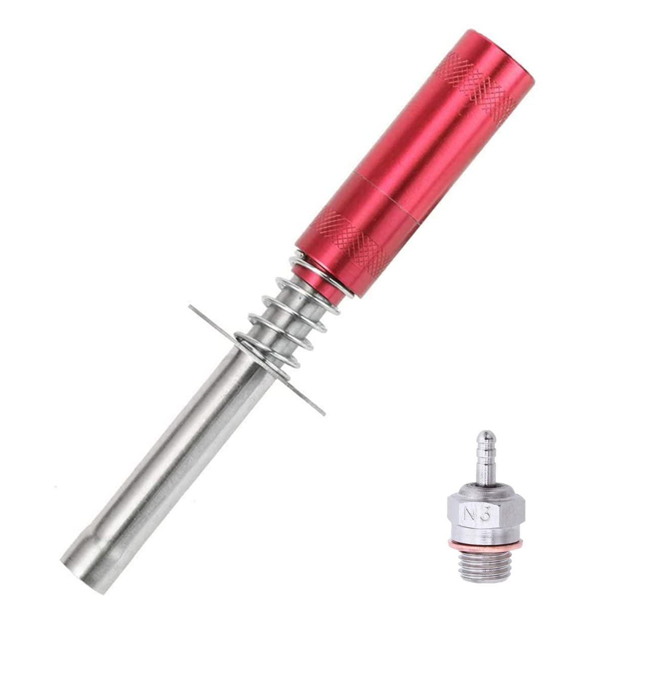 High-Performance Glow Plug Igniter & N3 Hot Spark Glow Plugs - AA Battery Powered Nitro Engine Starter Kit for 1/10 RC Cars, Buggy Trucks & Model Airplanes (Red) | Ideal for Racing, Off-Roading & RC Hobby Enthusiasts