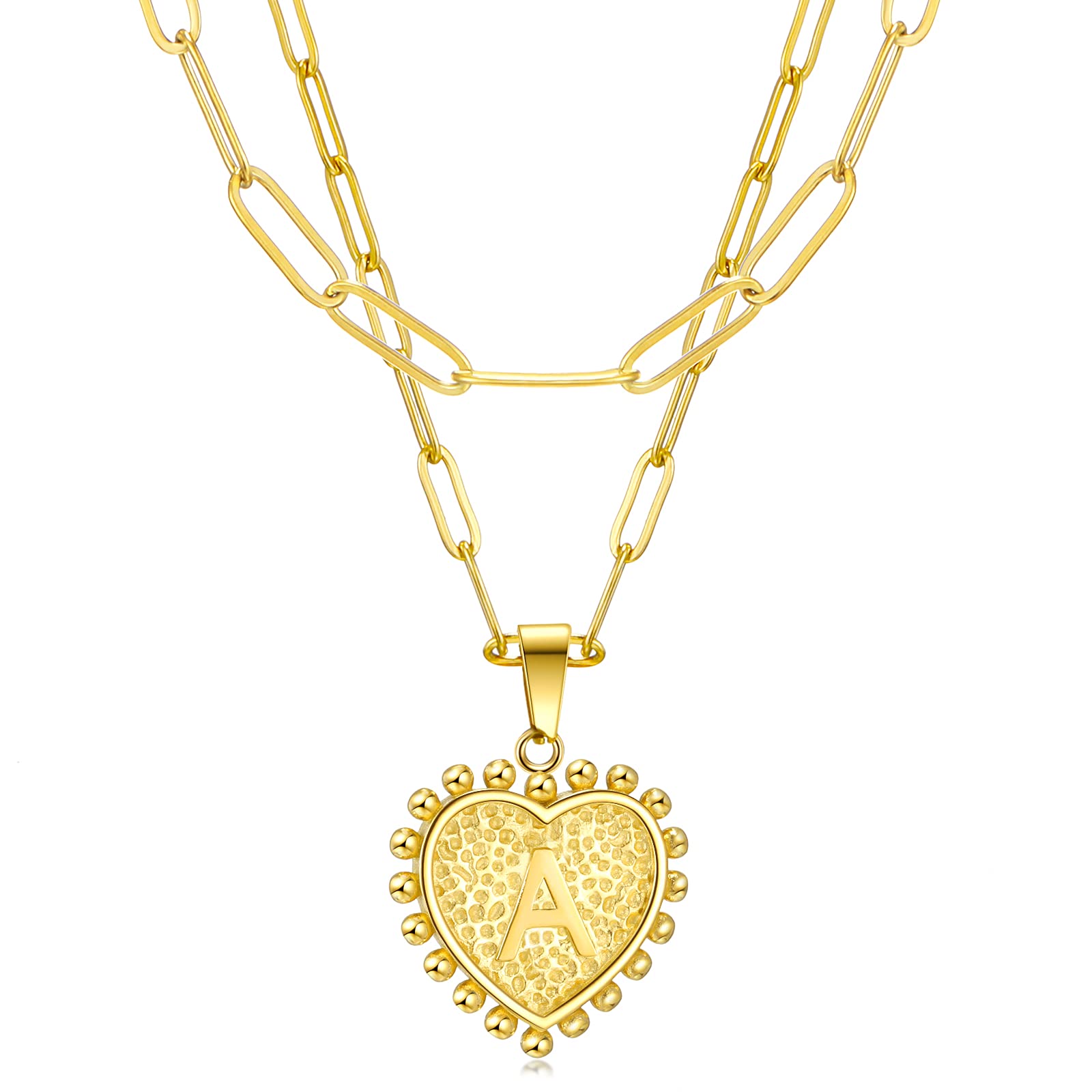 RWQIAN 18K Gold Plated Initial Necklace for Women - Heart Letter Pendant Paperclip Chain Choker Layering Necklace Set, Dainty Jewelry Gift for Her, Perfect for Valentine's Day, Anniversary and Birthday Gifts