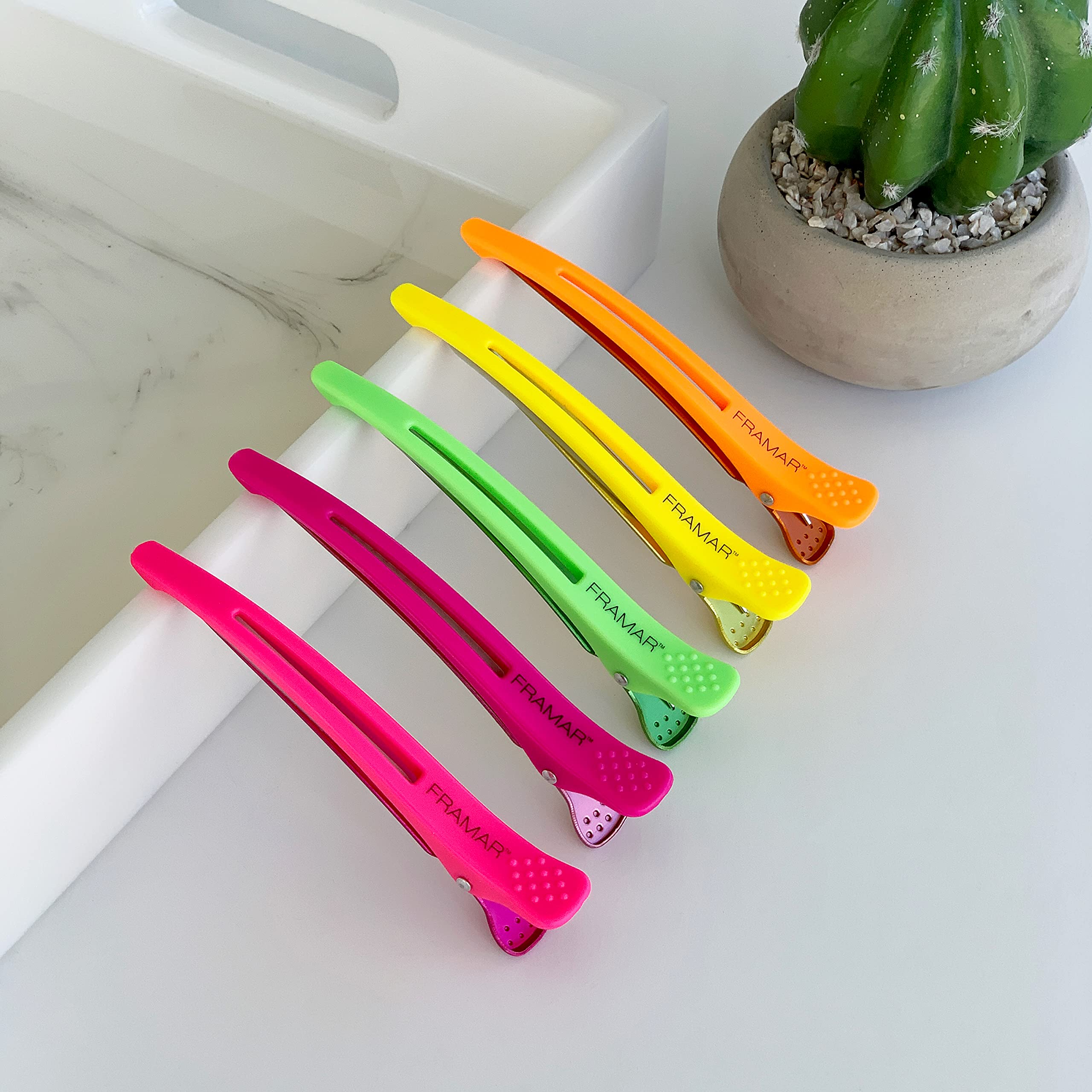 Framar Neon Hair Clips 10 Pack - Professional Salon Hair Styling & Sectioning Clips for Cutting, Coloring, and Hairstyling | Perfect for Salon Professionals, Home Haircuts, and DIY Styling