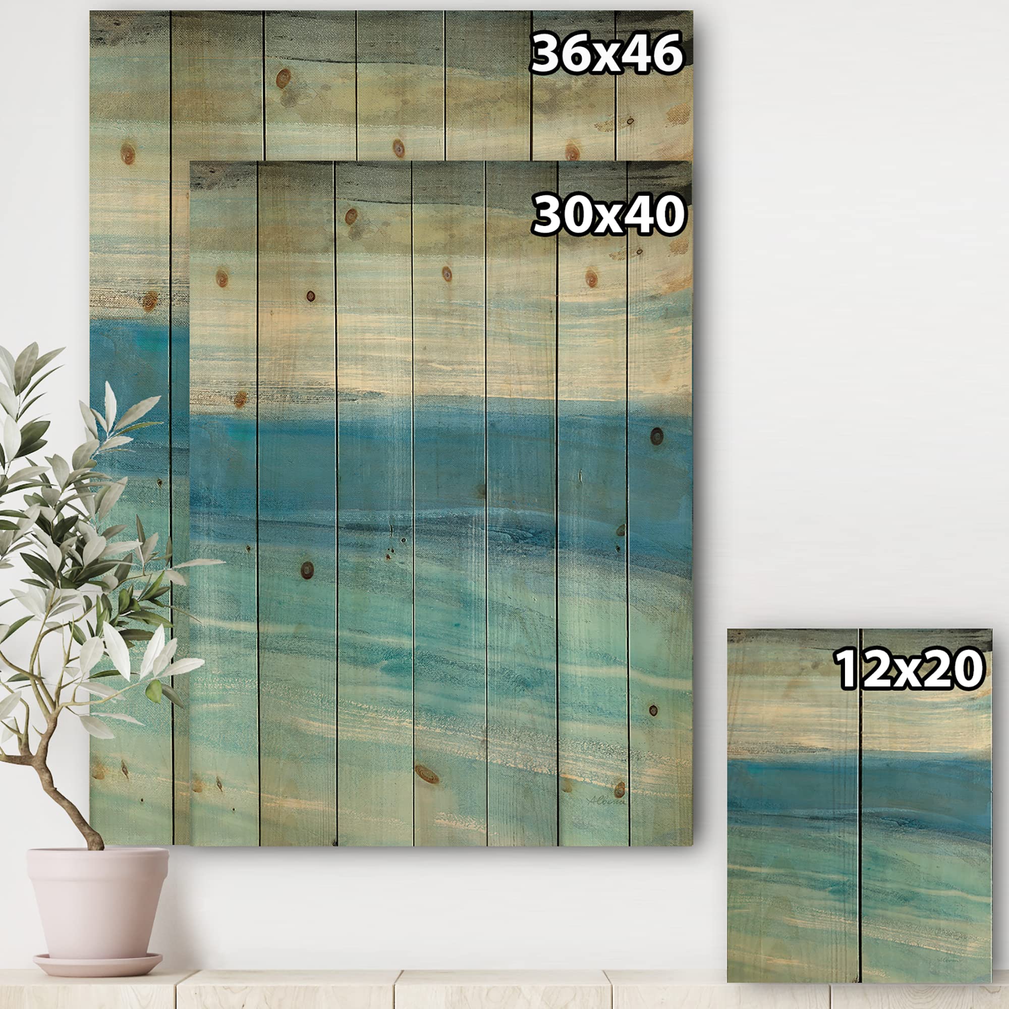 DesignQ From The Shore IV Traditional Blue Wood Wall Art - Large Abstract Wooden Wall Decor Panels Printed on Natural Pine - Perfect for Living Room, Bedroom & Office Decoration
