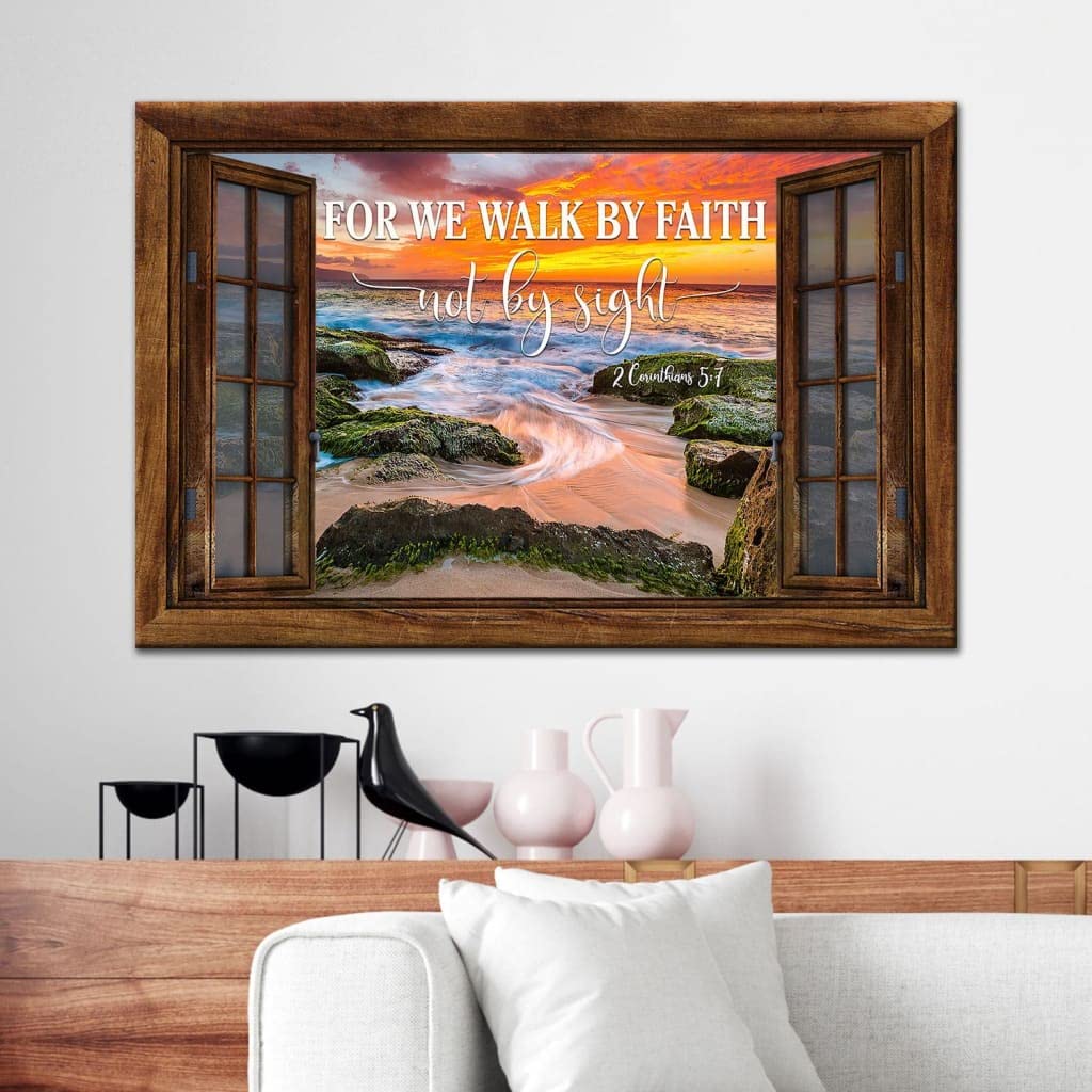 Inspiring 'For We Walk By Faith Not By Sight' Christian Canvas Wall Art - Jesus Religious Home Decor for Living Room, Bedroom & Church