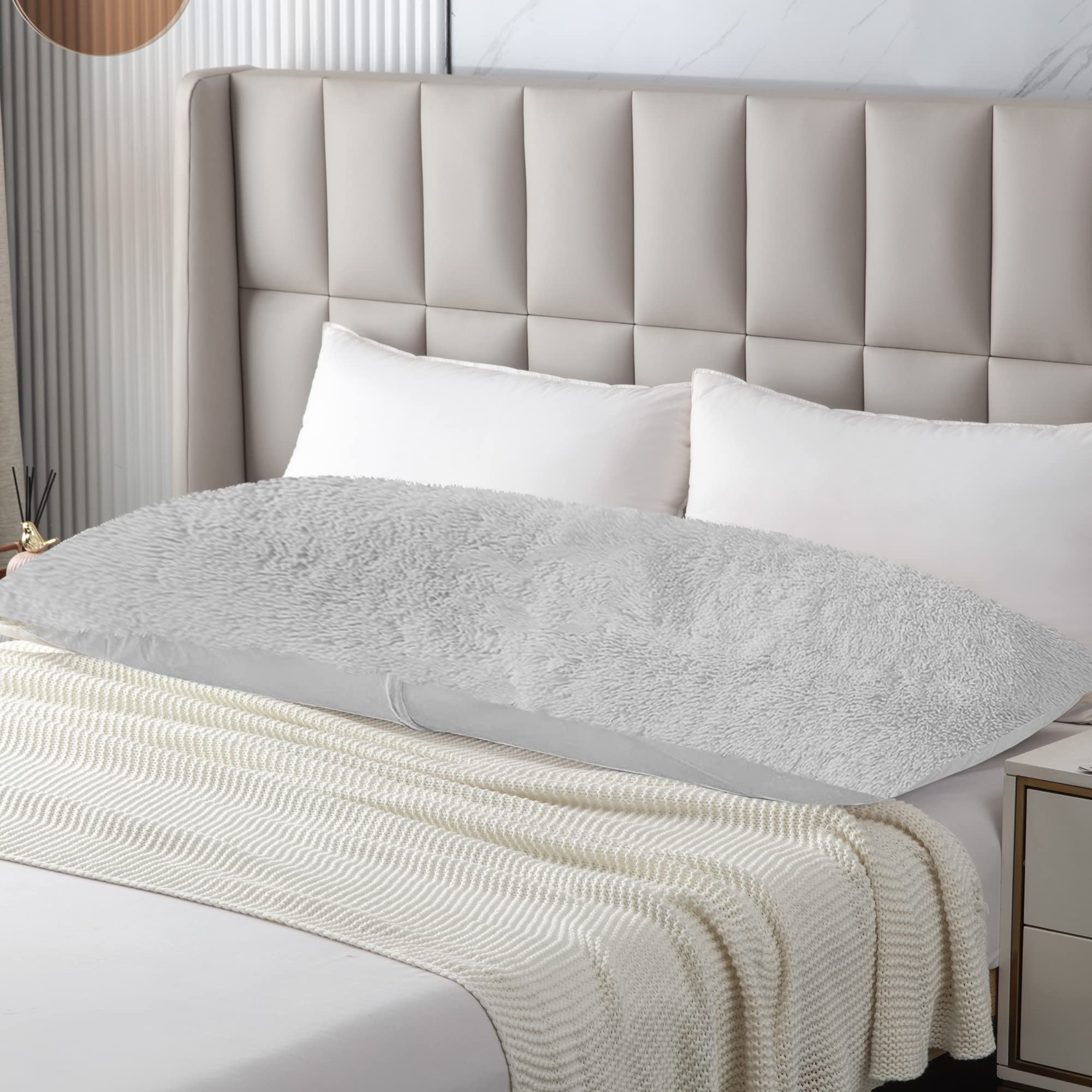 Soft Faux Fur Body Pillow Cover with Zipper - 21x54 Inch Sherpa Luxury Pillowcase for Adults & Kids - Light Grey - Perfect for Side Sleepers, Bedroom Decor & Cozy Nights