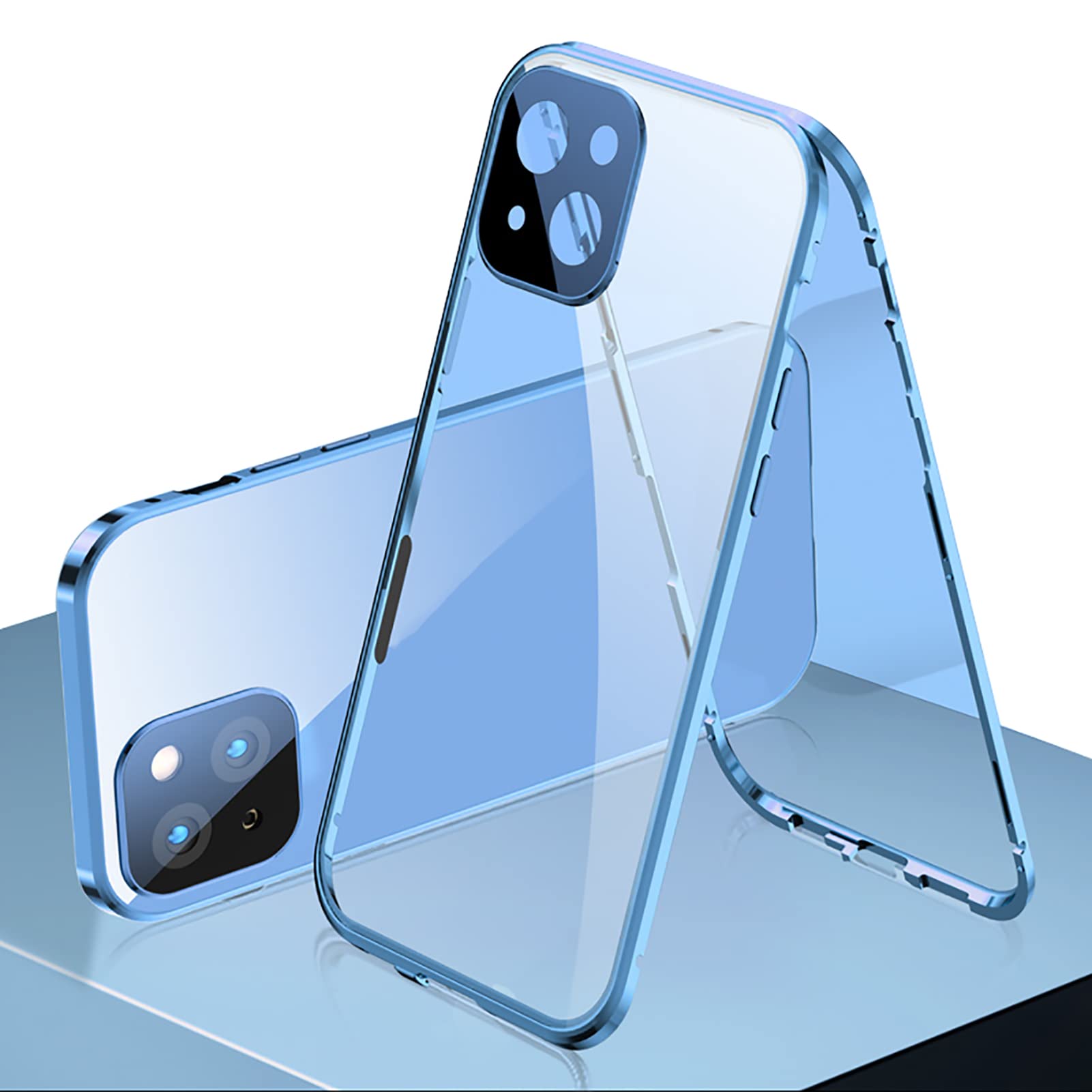 Premium Magnetic Case for iPhone 13/13 Pro/13 Pro Max - Shatterproof Double-Sided Glass with Camera Lens Protection & Durable Alloy Frame | Ultra-Thin Slim Fit Anti-Drop Protective Cover (Blue) | Perfect for Everyday Use, Travel & Outdoor Activities