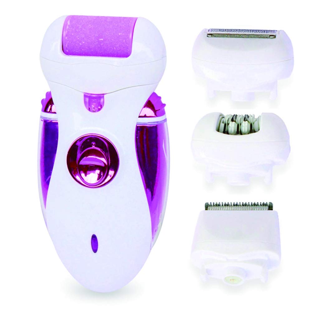 4-in-1 Electric Epilator for Women & Men - Hair Removal System with Foot Grinder & Shaving Device (Pink) | Smooth Skin for Legs, Underarms & Bikini Area