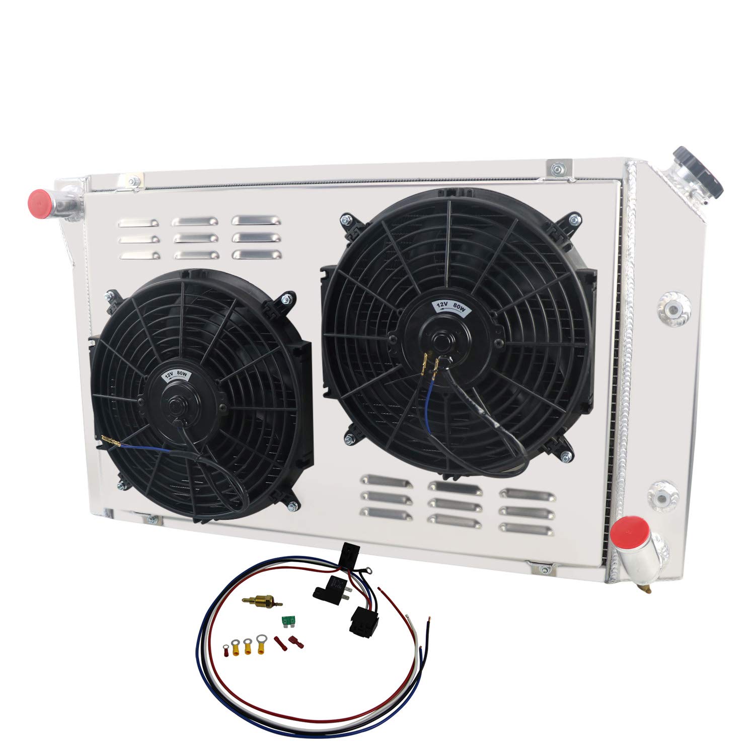 ALLOYWORKS 3 Row Core All Aluminum Radiator with Shroud Fan & Thermostat for 1977-1982 Chevy Corvette C3 350 305 5.7L 5.0L V8 - High Performance Cooling Upgrade for Classic Muscle Cars & Hot Rods