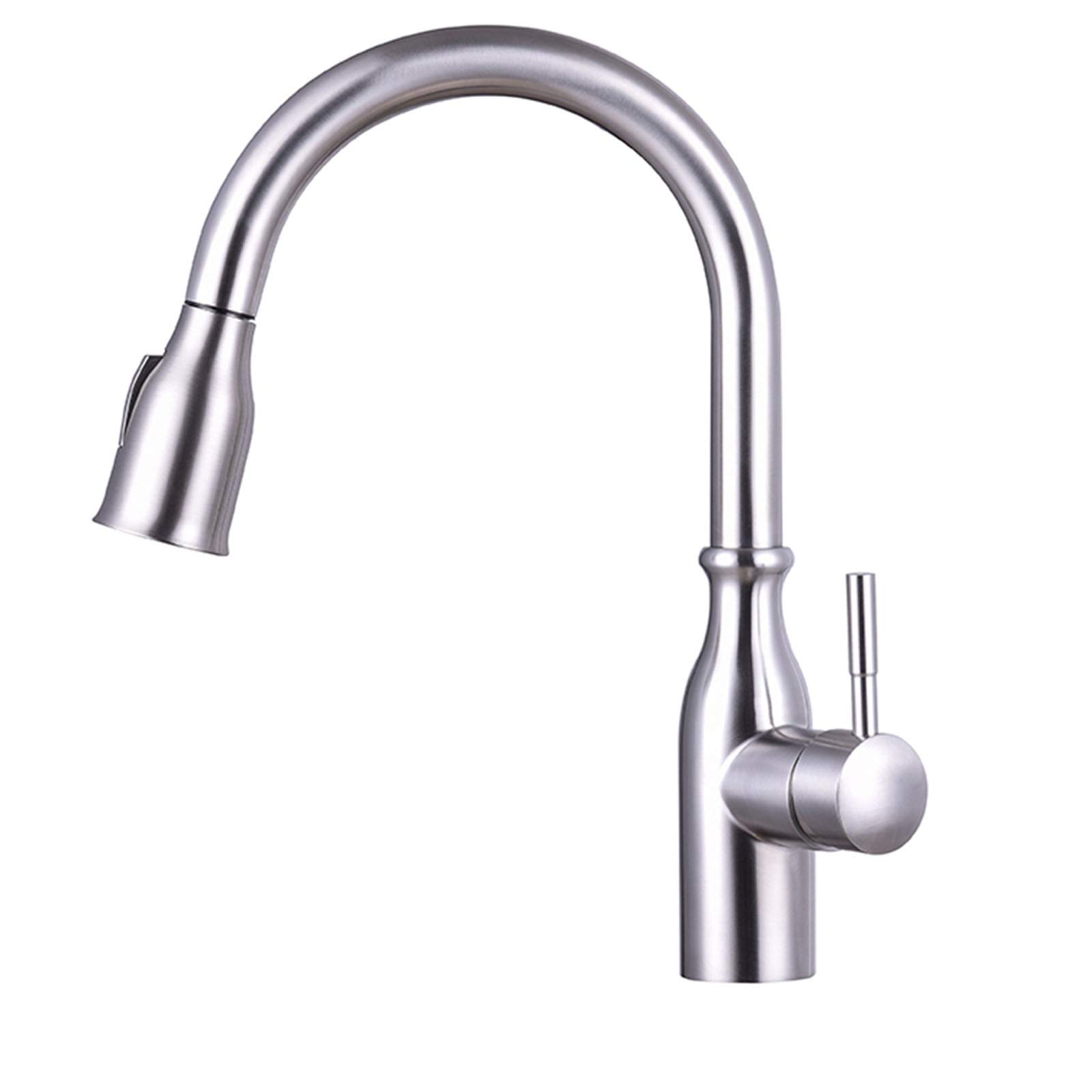 Single Handle Pull-Out Kitchen Faucet with 360° Swivel, Brushed Nickel Deck-Mounted Cold & Hot Water Mixer Tap for Modern Kitchens