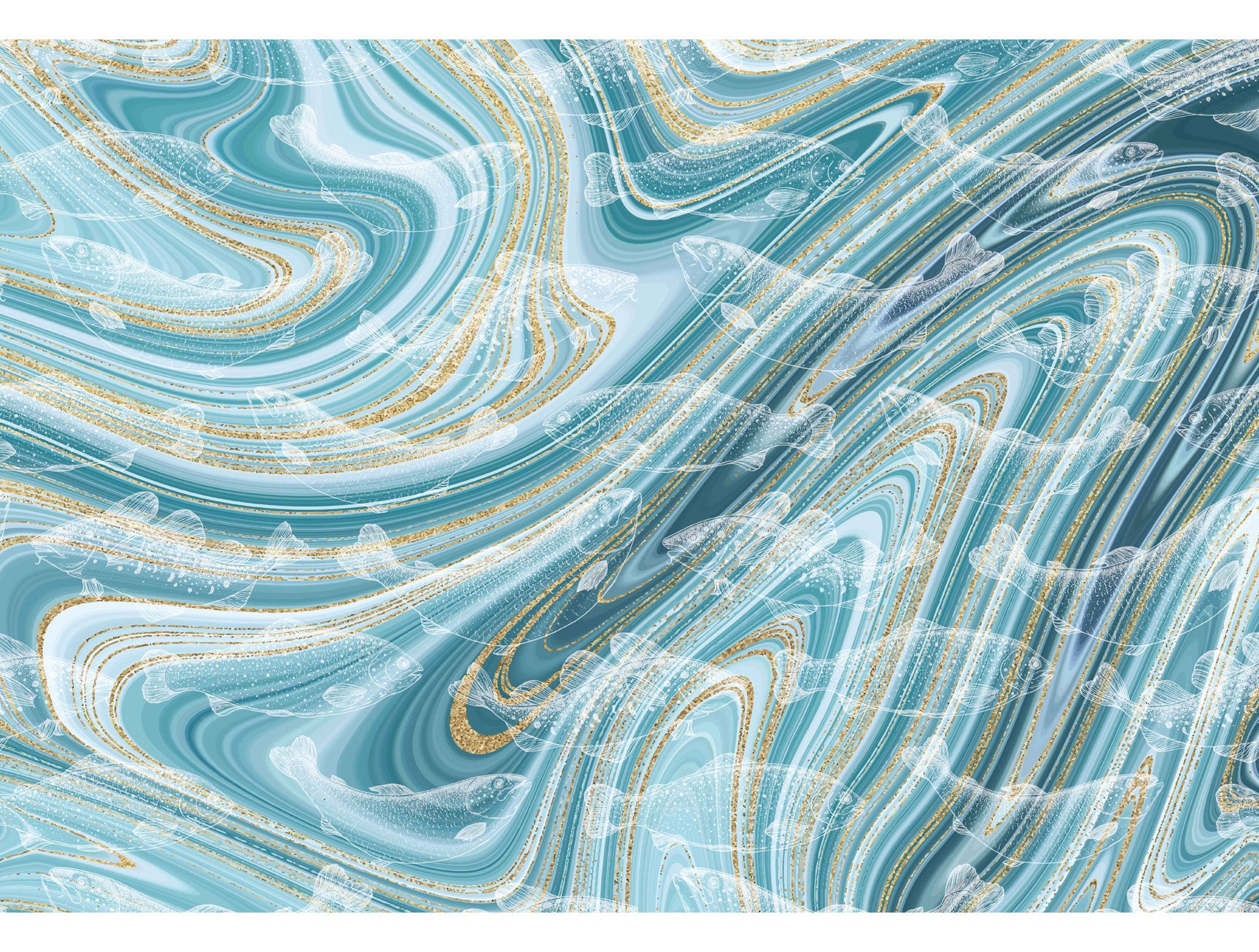 Abstract Blue Ink Painting Wallpaper Mural M1363 - Modern Art Decor for Living Room, Bedroom & Office