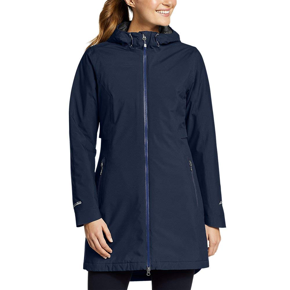 Eddie Bauer Women's Cloud Cap Stretch Insulated Trench Coat - Waterproof Winter Jacket with Hood for Cold Weather, Hiking & Outdoor Activities