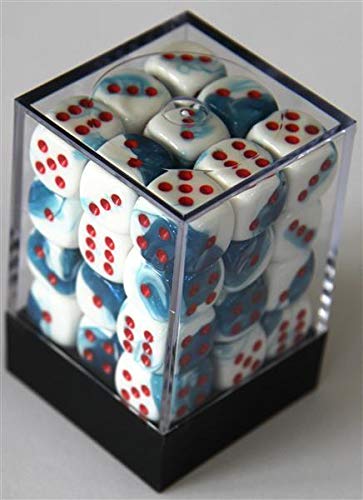 Chessex Gemini Astral Blue/White/Red 12mm Six-Sided Dice Set - 36 D6 Polyhedral Dice for RPG, D&D, Board Games & Tabletop Gaming