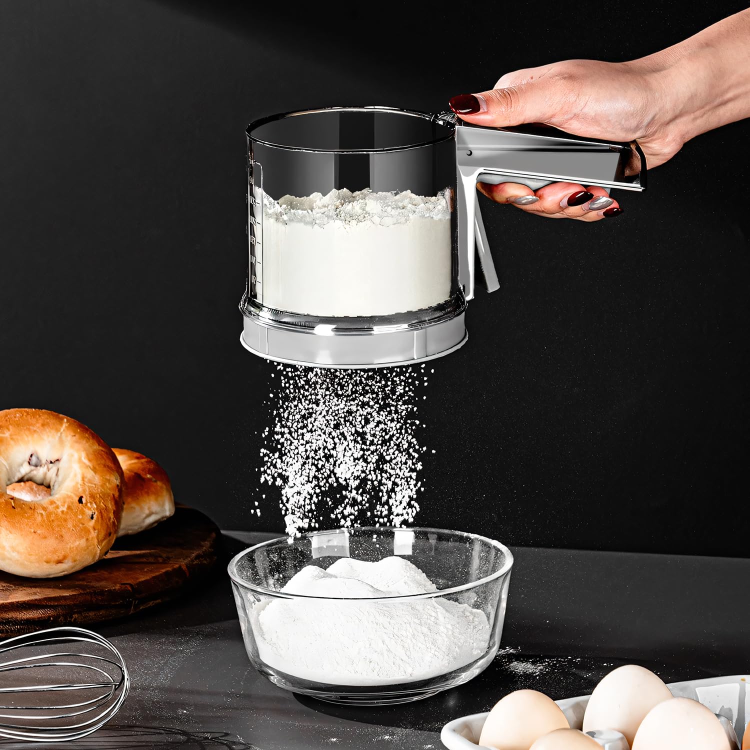3 Cups Stainless Steel Flour Sifter - Double Layer Handheld Baking Sieve for Flour, Sugar Powder & Dry Ingredients | Perfect for Baking Cakes, Cookies & Pastries