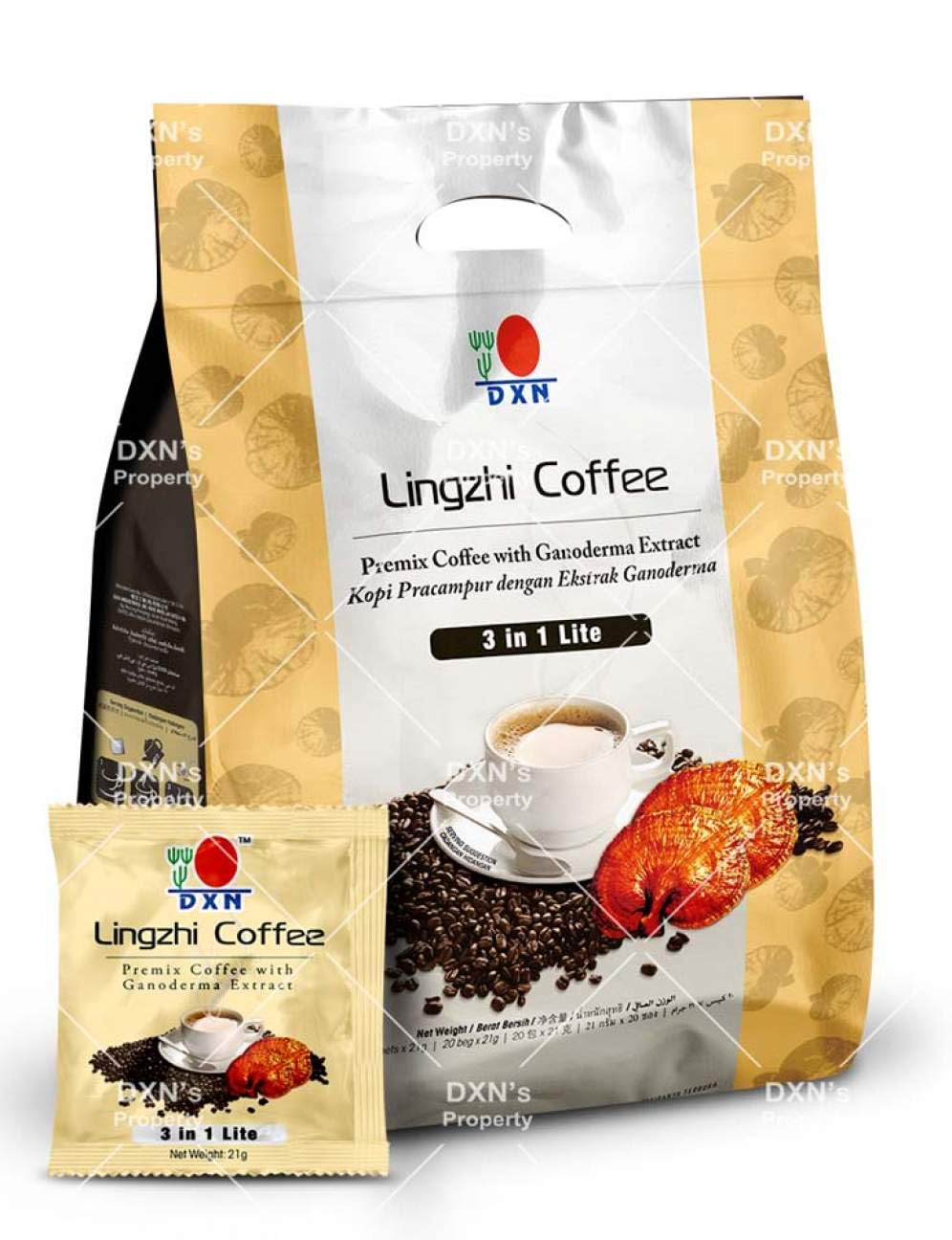 DXN Lingzhi 3-in-1 Lite Coffee - 20 Sachets (8 Pack) - Organic Ganoderma Mushroom Coffee Mix - Energy Boost & Immune Support - Perfect for Morning Routine, Office Work & Travel