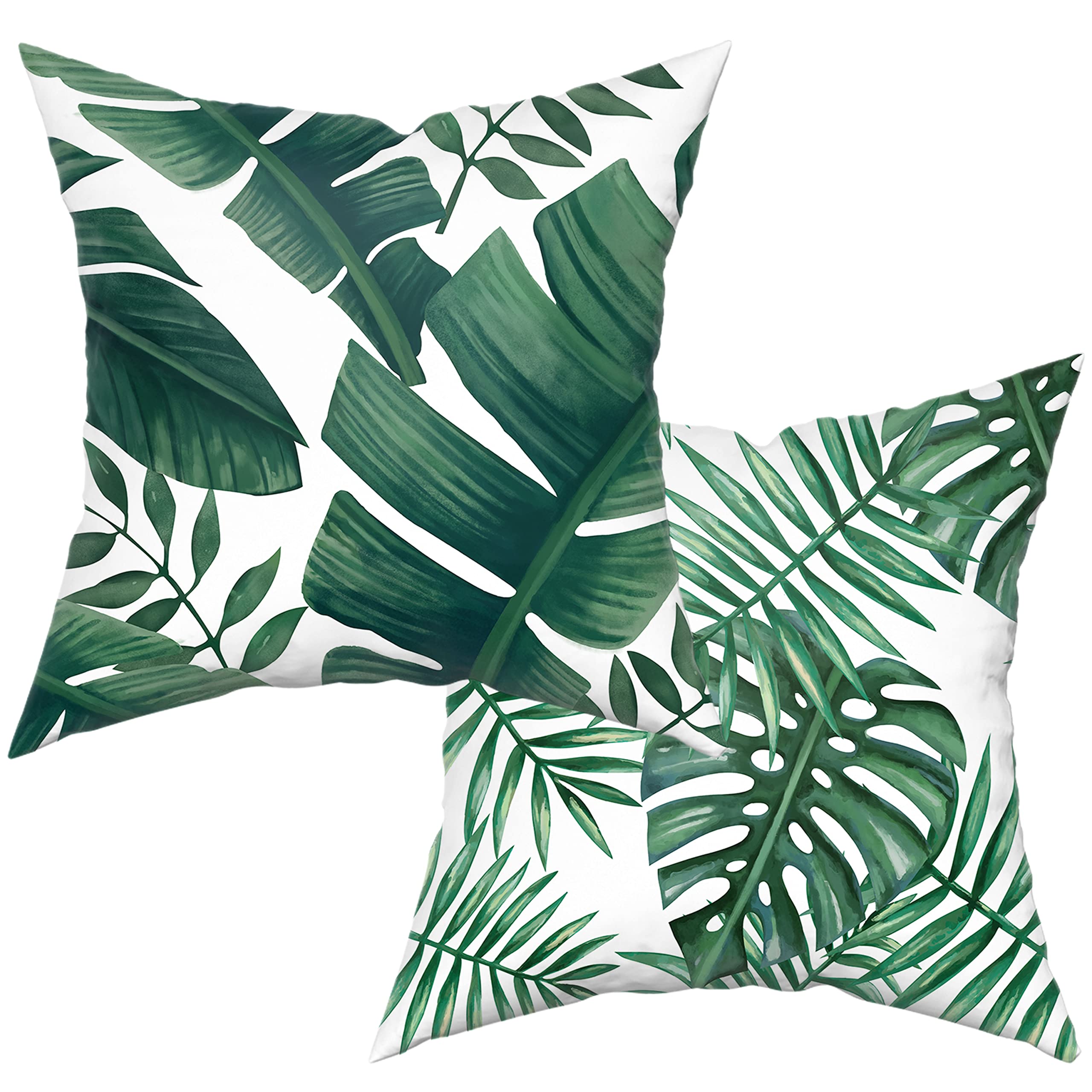 Tropical Palm Leaf Pillow Covers 18x18 Inch - Set of 2 Soft Cotton Square Cushion Covers with Hawaiian Plant Print for Home Decor, Couch, Sofa, Patio & Bedroom - Perfect for Summer, Beach & Boho Style Living Spaces