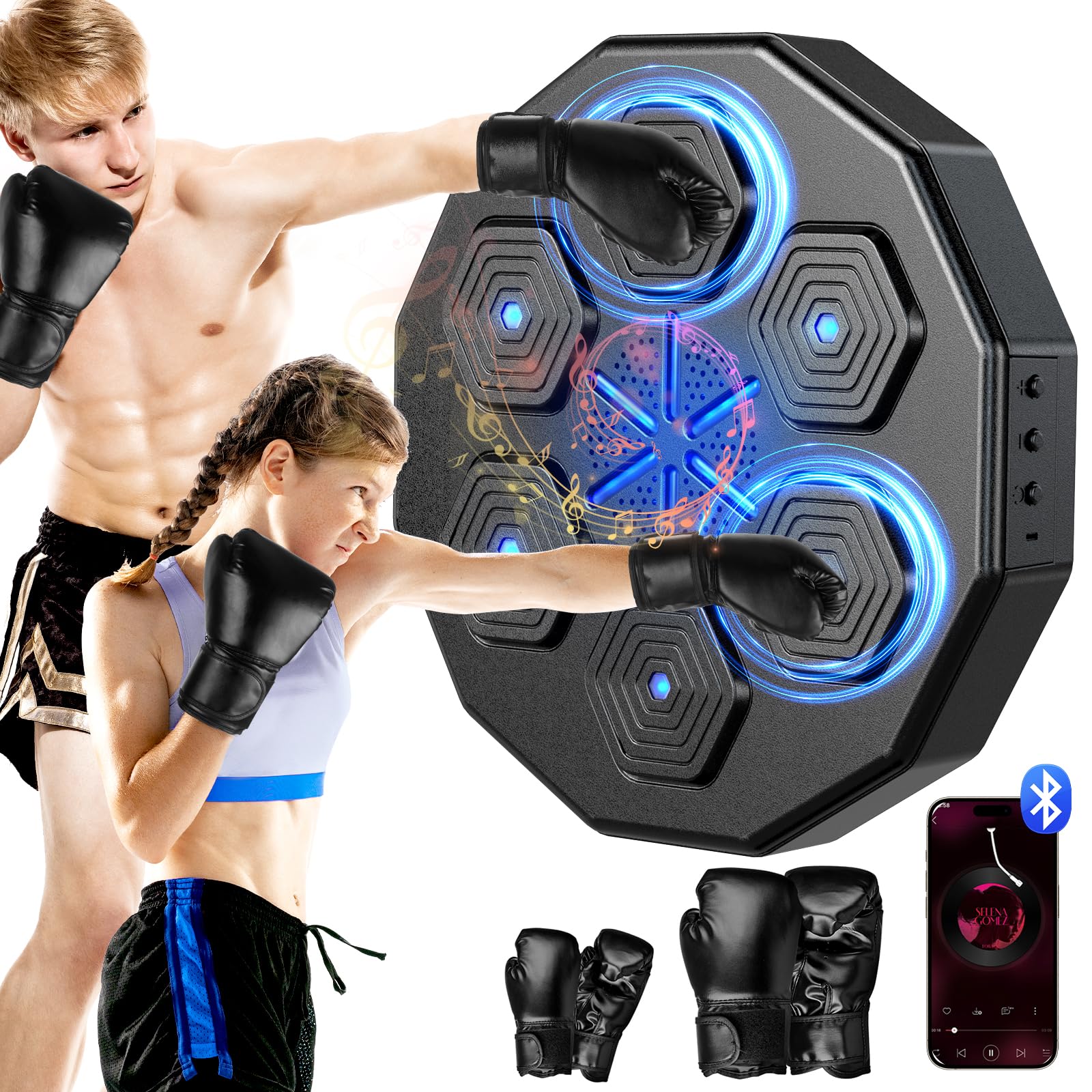 2025 Upgraded 2.0 Smart Bluetooth Music Boxing Machine with 2 Pairs of Gloves - Wall Mounted Home Exercise Equipment for Parent-Child Workouts & Fitness Training | Perfect for Home Gym, Boxing Practice, and Family Fitness Activities