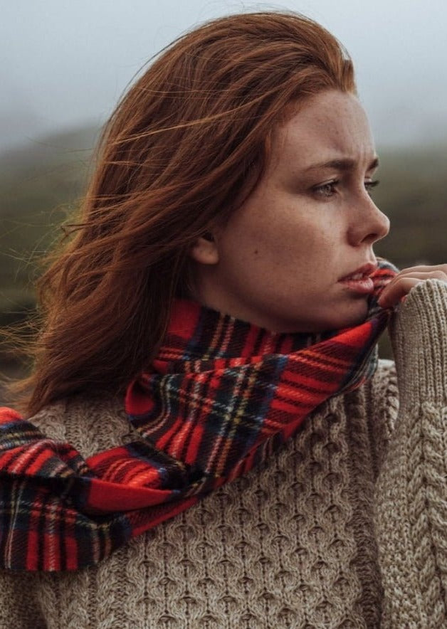 John Hanly Lambswool Scarf - Premium Soft Red Stewart Tartan Pattern Winter Accessory for Men & Women - Perfect for Cold Weather, Outdoor Activities & Fashionable Layering