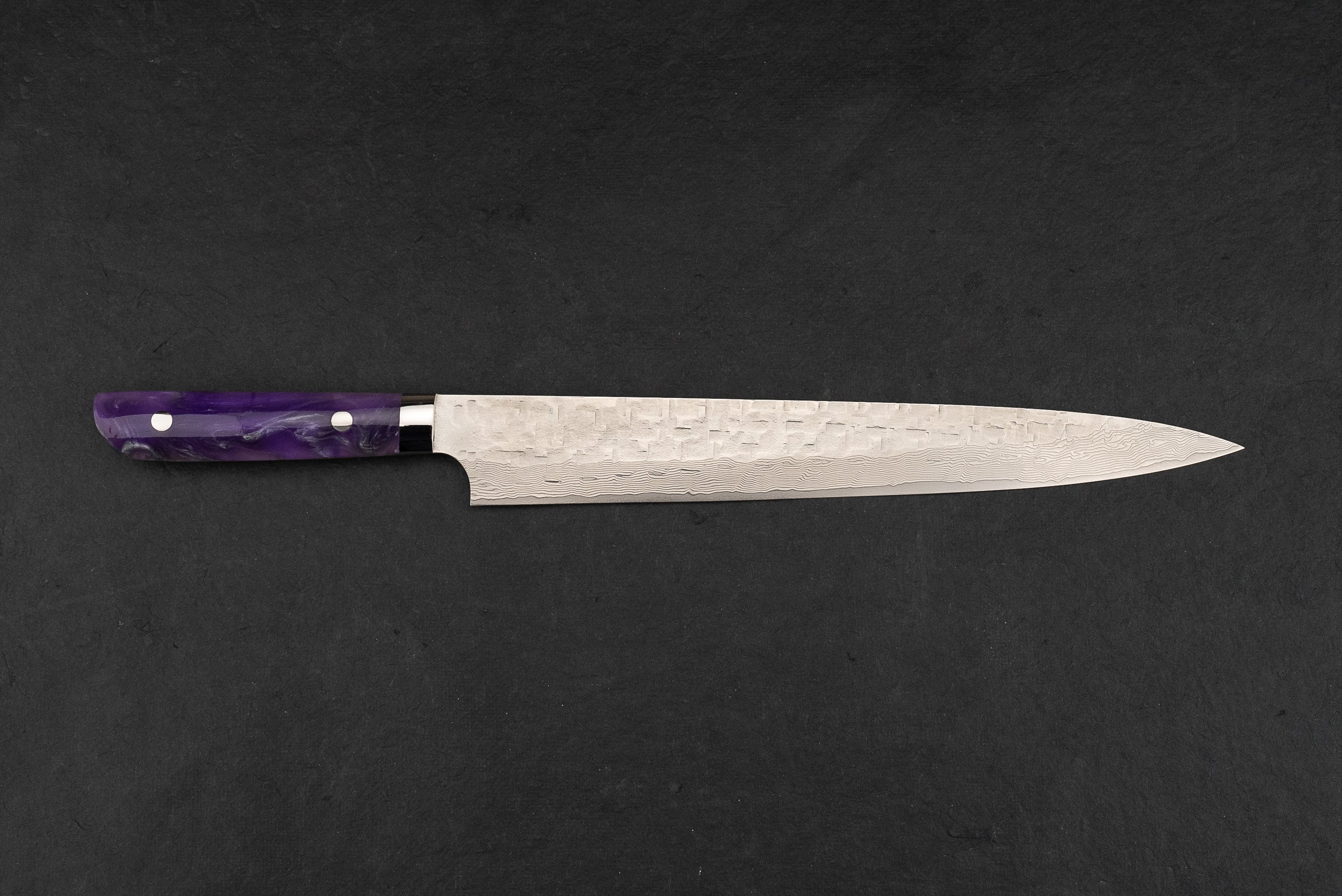 Takeshi Saji VG10 Damascus Steel Cross Tsuchime Pattern Sujihiki Knife 270mm - Premium Japanese Sushi & Sashimi Slicing Knife for Chefs & Home Cooking