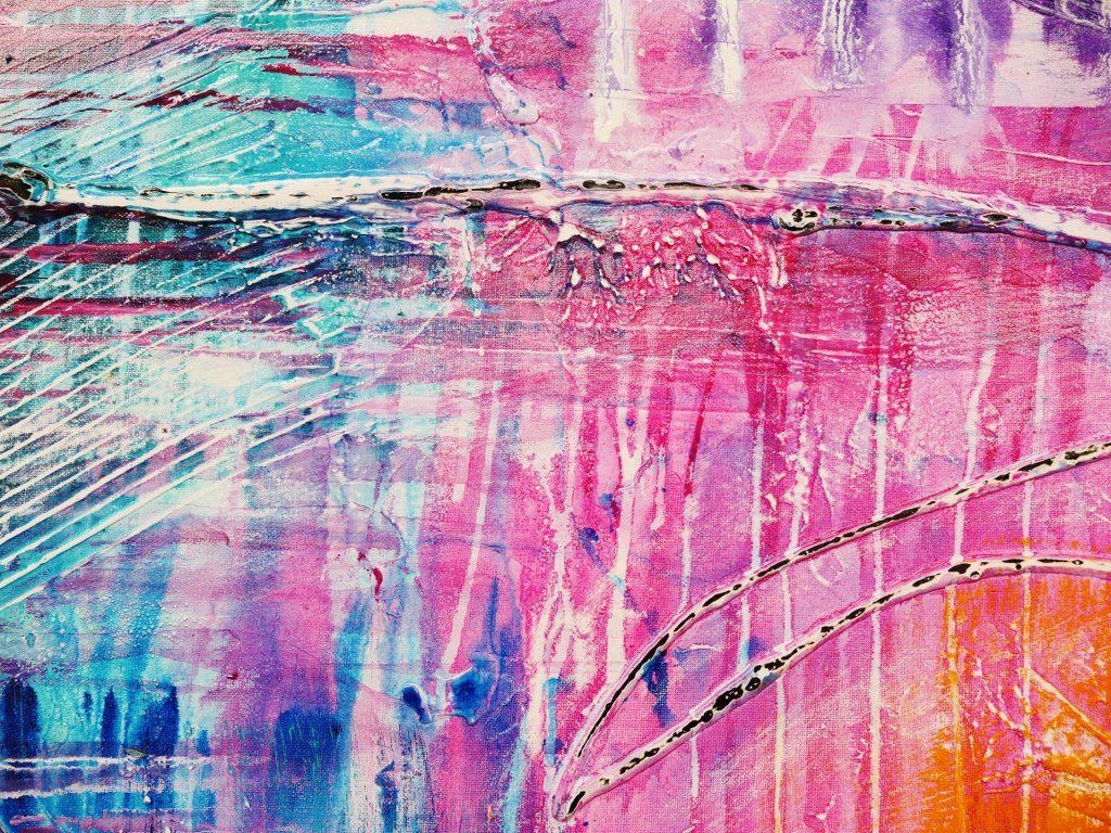 Grunge Monster 240cm x 100cm Pink Purple Blue Abstract Canvas Art - Large Modern Wall Painting for Living Room, Bedroom & Office Decor