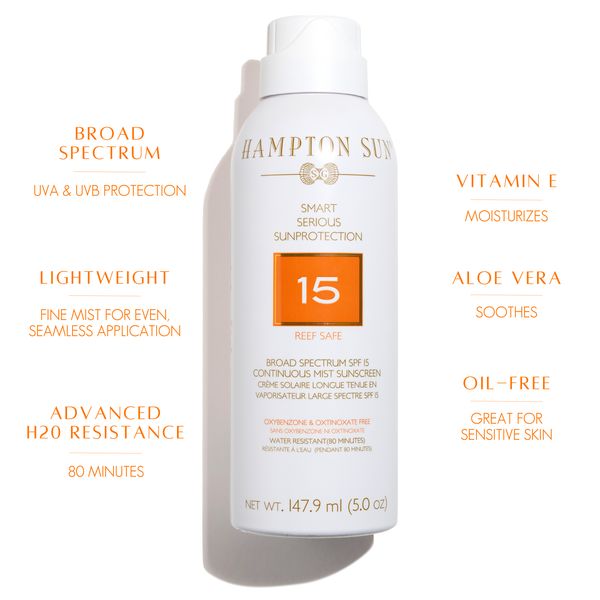 SPF 15 Continuous Mist Sunscreen Spray - 5.03 oz (148ml) Lightweight & Non-Greasy for Face & Body - Perfect for Beach, Pool & Outdoor Activities