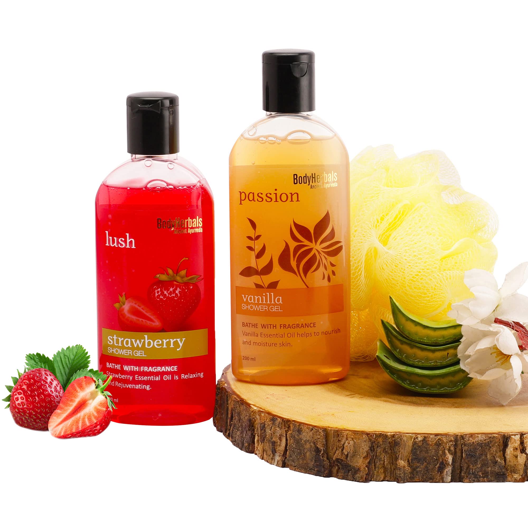 BodyHerbals Strawberry & Vanilla Scented Body Wash Set - 16oz Hydrating Shower Gel for Women & Men - Perfect for Daily Use, Spa Days & Gift Giving