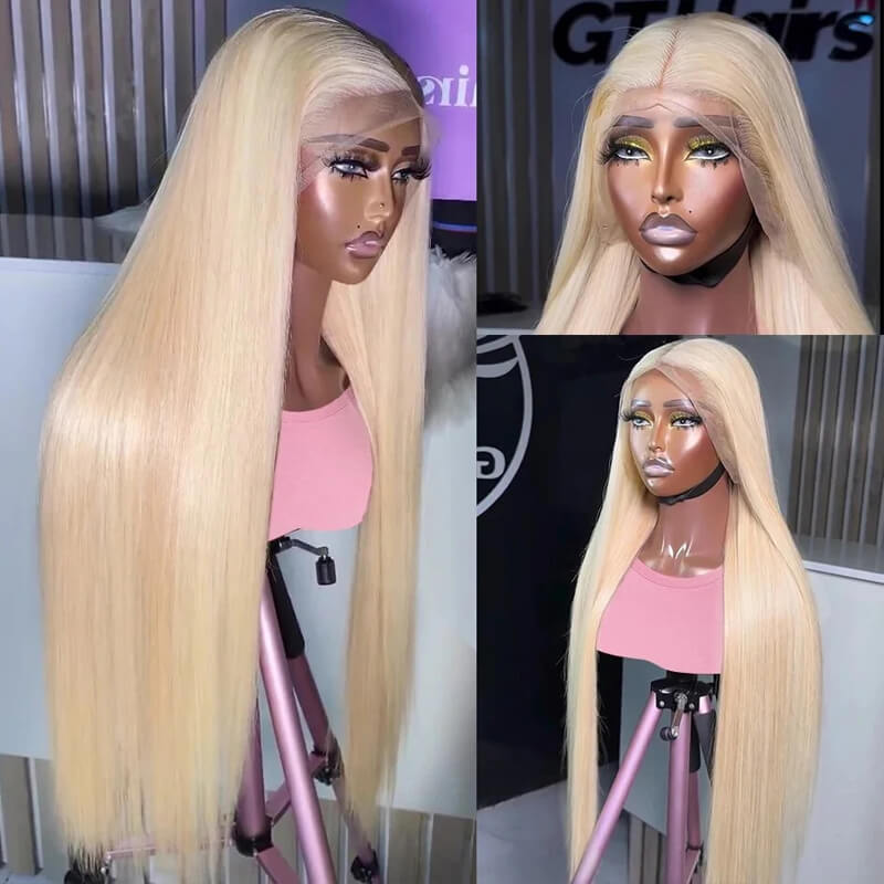 Eullair #613 Blonde Lavender Purple Pink Grey Straight Human Hair Wig with 13x4 Transparent Lace Frontal for Women | Perfect for Cosplay, Daily Wear & Special Occasions