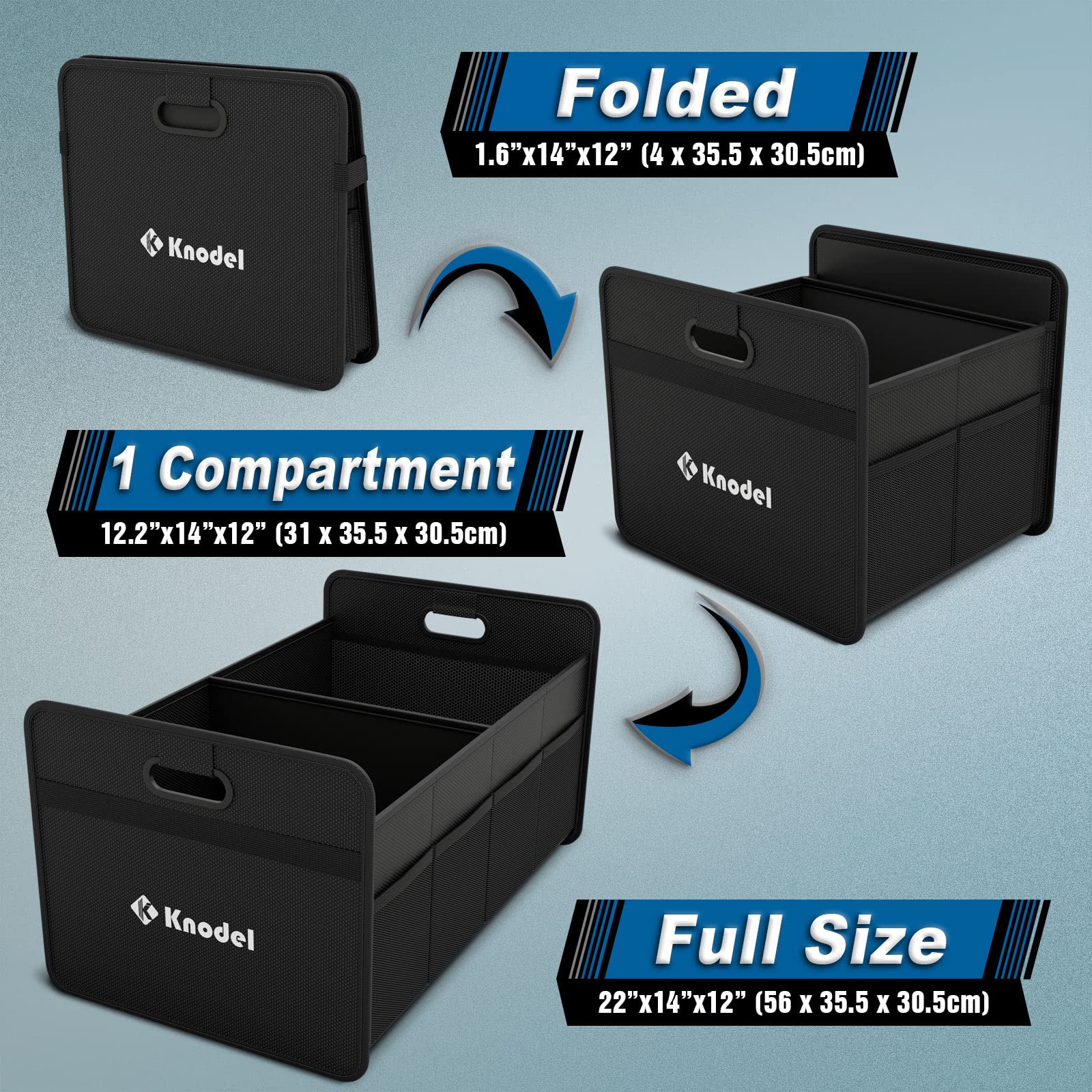 Foldable Car Trunk Organizer with Reinforced Handles - K KNODEL Automotive Storage Organizer for SUV, Sedan & Truck (Medium, Black) | Perfect for Road Trips, Grocery Shopping & Sports Equipment Storage