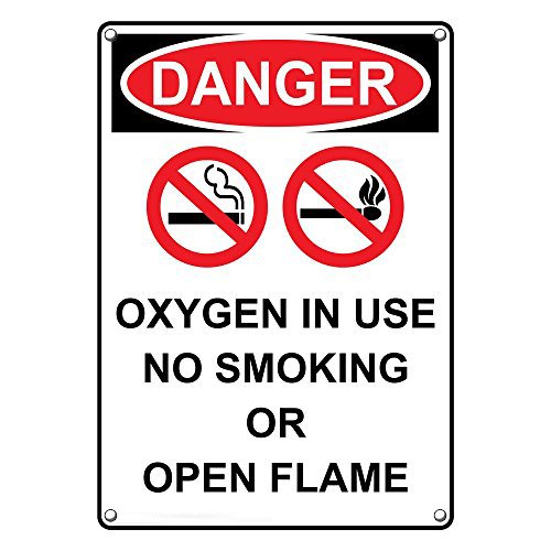 OSHA Approved Weatherproof Plastic Danger Sign - Oxygen in Use No Smoking or Open Flames - English Text & Symbol - Perfect for Hospitals, Labs & Industrial Safety Areas