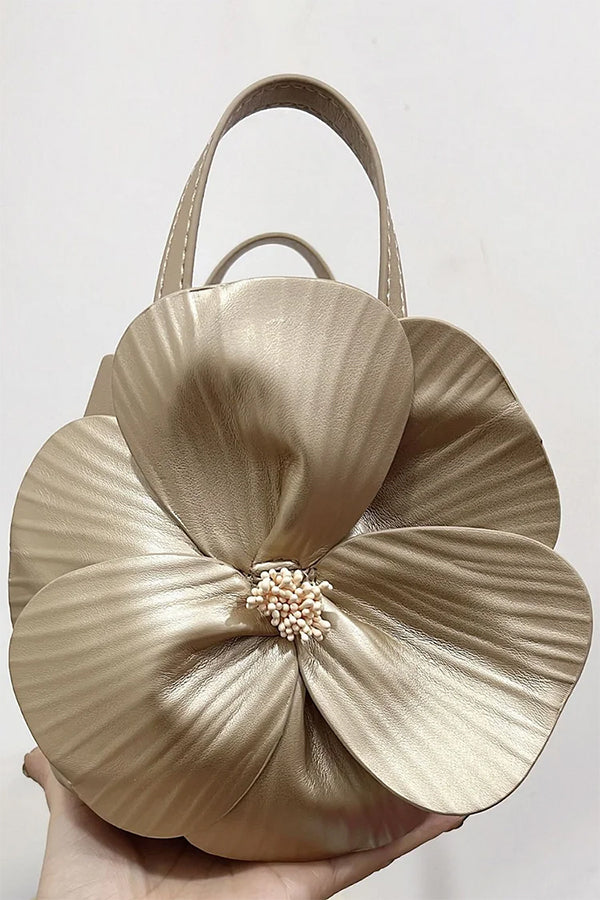 Stylish 3D Petal Flower Solid Color Collar Handbag with Lining - Elegant Women's Shoulder Bag for Work, Party & Daily Use