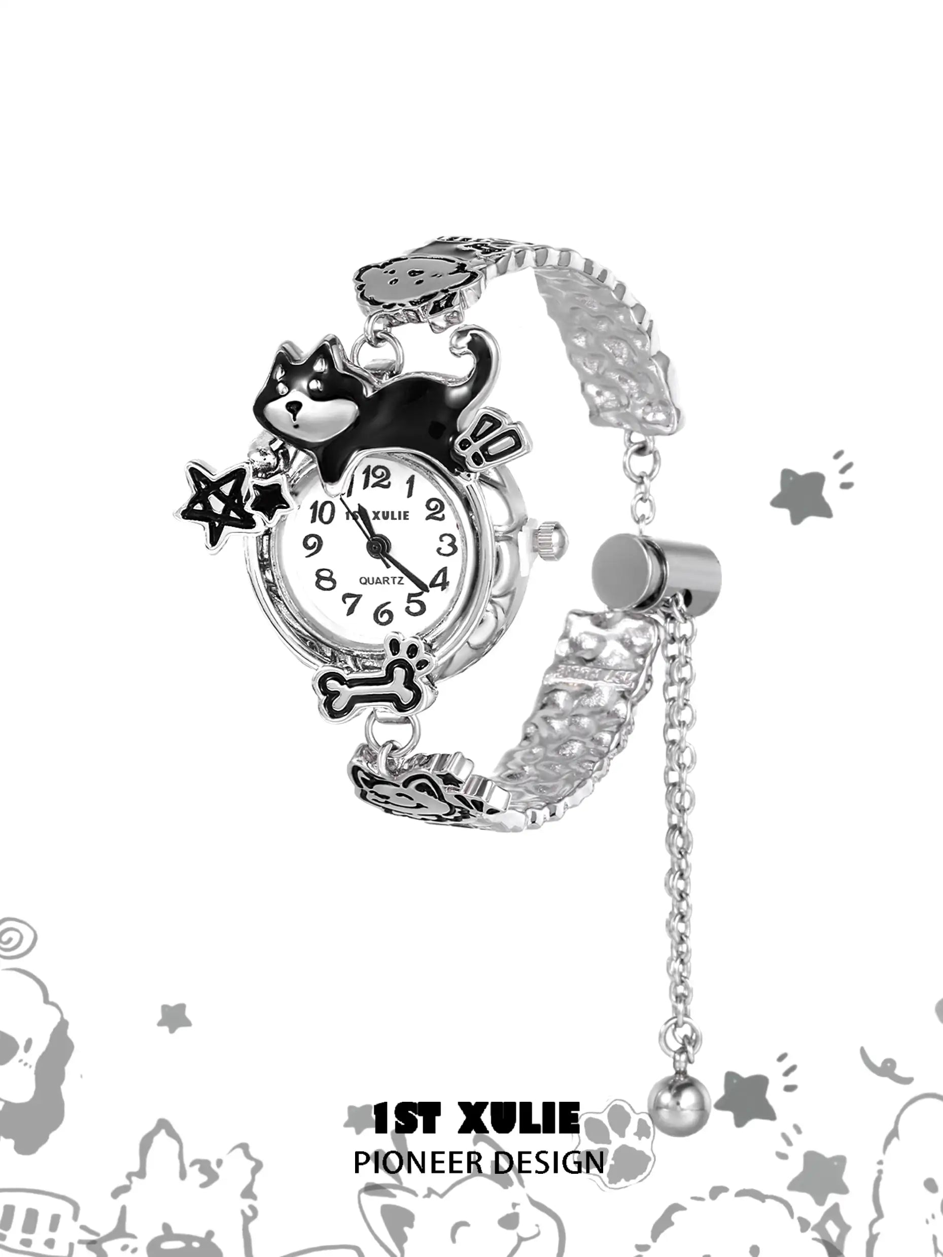 Graffit Puppy 18K Gold Plated Elastic Chain Watch for Women - Stylish Luxury Bracelet Watch for Everyday Wear, Parties & Gifts