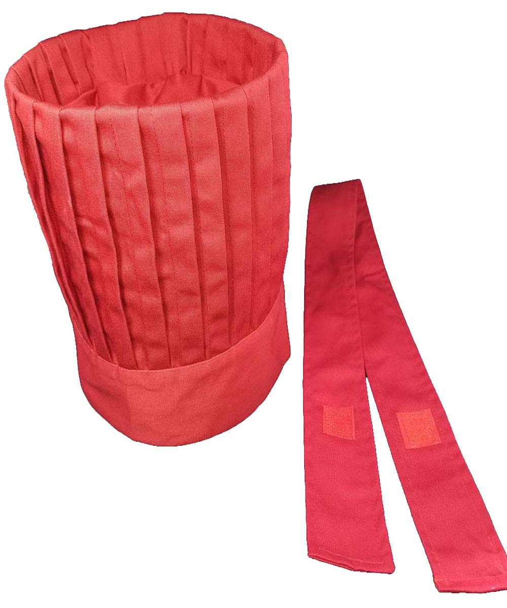 Professional Hibachi Chef Hat with Adjustable Tie - Red Teppanyaki Grill Cooking Hat for Japanese BBQ, Sushi Restaurant & Home Kitchen Use