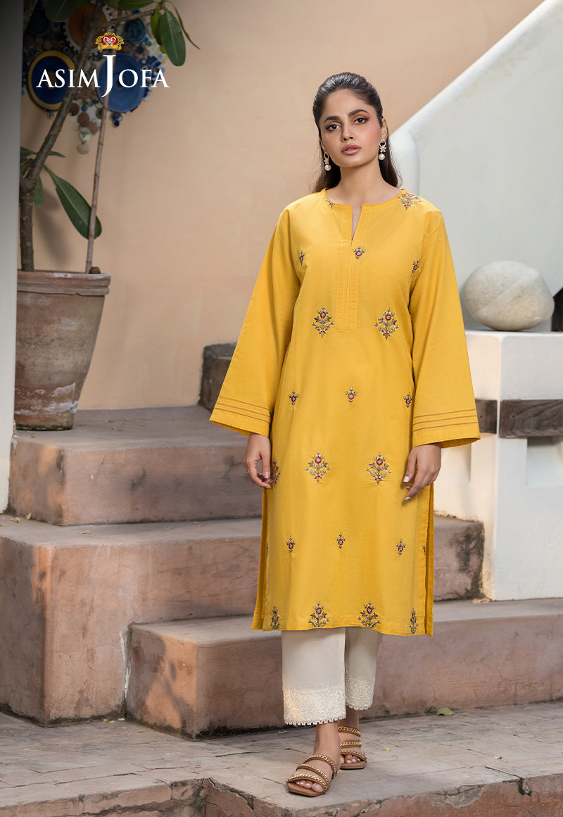 Elegant Cambric Yellow Kurti by Asim Jofa - Stylish Pakistani Women's Tunic for Casual Wear & Festive Occasions