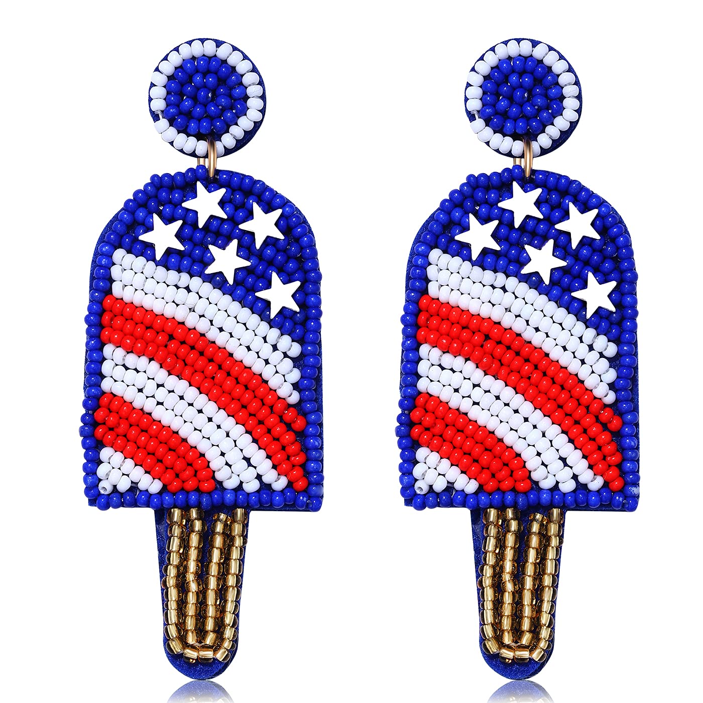 American Flag Beaded Drop Earrings for Women - Handmade Bohemian Patriotic Dangle Earrings, 4th of July Independence Day Party Jewelry Gift for Girls | Perfect for Festivals, National Holidays & Casual Wear