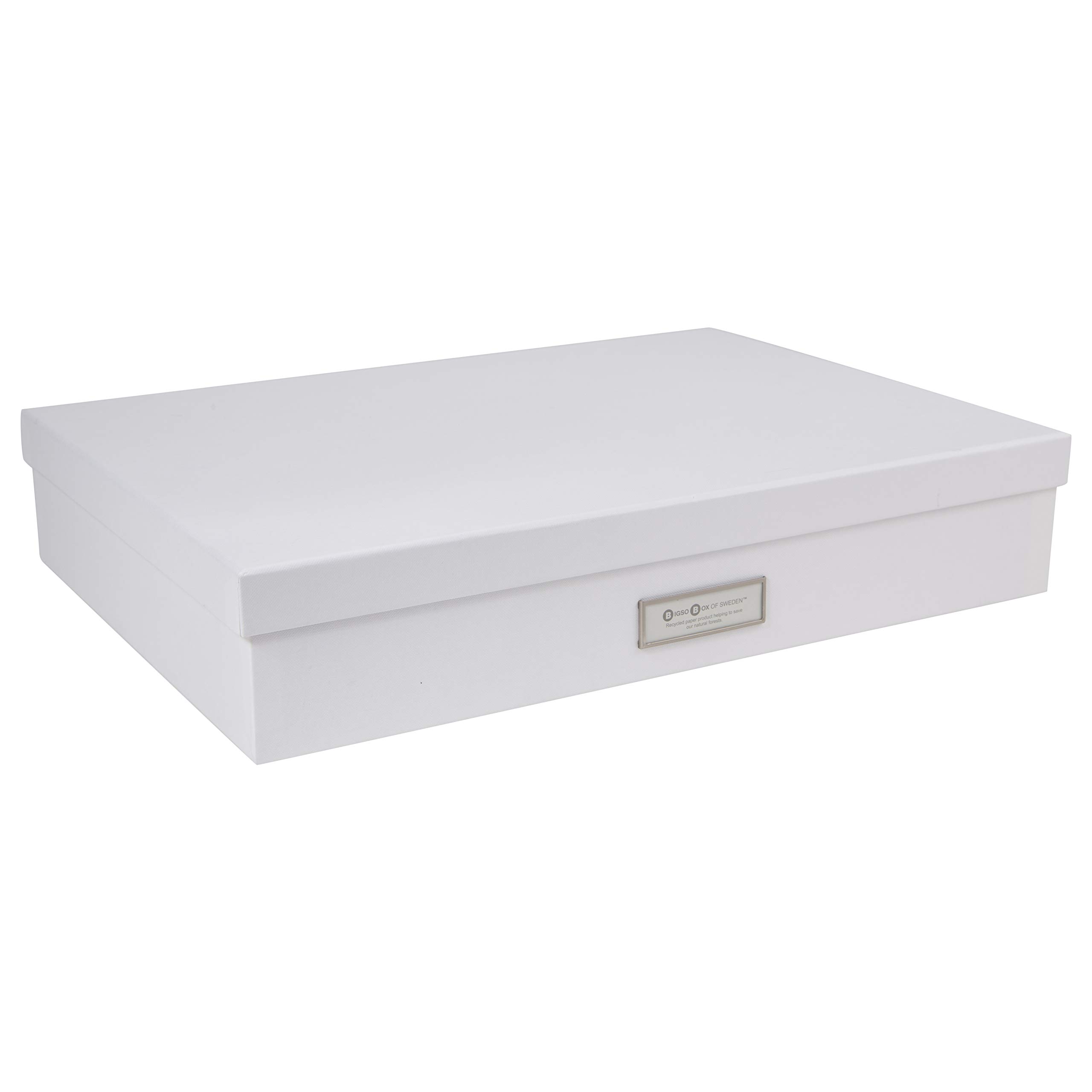 Bigso Box of Sweden 934145541 A3 Storage Box - White Fiberboard Organizer, 31 x 43.5 x 8.5 cm - Perfect for Office Supplies, Craft Storage & Home Organization