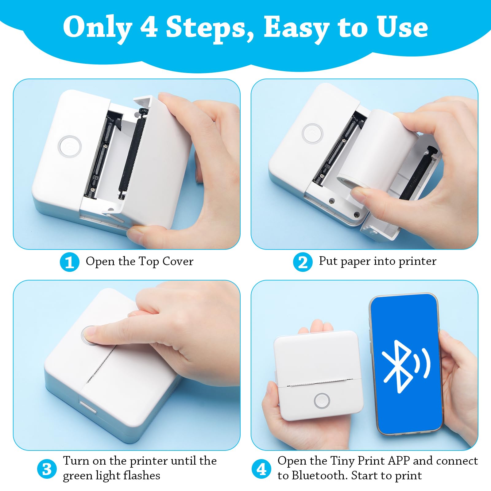 Thermal Mini Printer - Portable Bluetooth Sticker Maker for Notes, Photos & Journals | Inkless Pocket Printer for Android & iOS | Perfect for Kids Gifts, DIY Crafts & Travel Scrapbooking