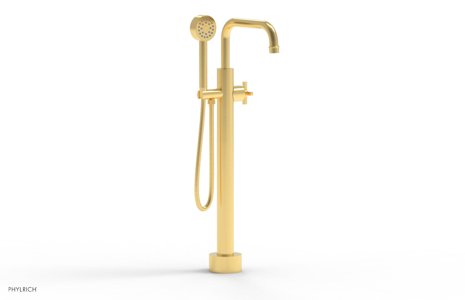 HEX MODERN Low Floor Mount Tub Filler with Cross Handle & Hand Shower - Model 501 54 03 - Perfect for Contemporary Bathroom Renovations & Spa-Like Shower Experiences