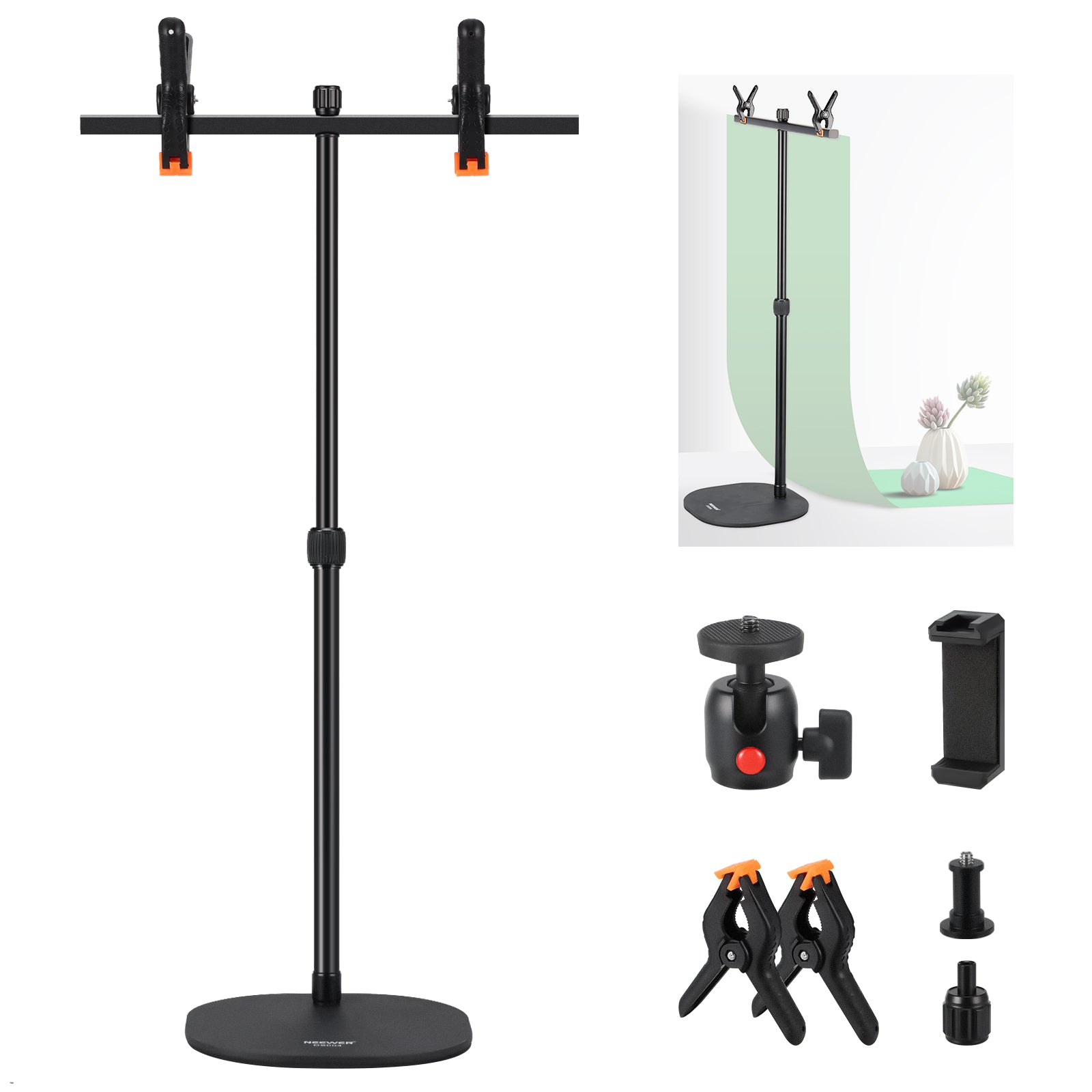 NEEWER DS004 T-Shaped Tabletop Backdrop Stand Kit - Portable Photo Studio Background Support for Product Photography, YouTube Videos & Live Streaming