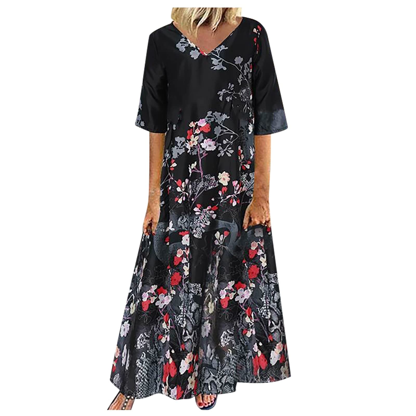 Women's Floral Print Oversized Sundress - Short Sleeve Pullover Maxi Dress for Summer, Beach & Casual Wear | Slim Fit Comfortable Ocean Shirt Dress for Vacation, Travel & Outdoor Activities