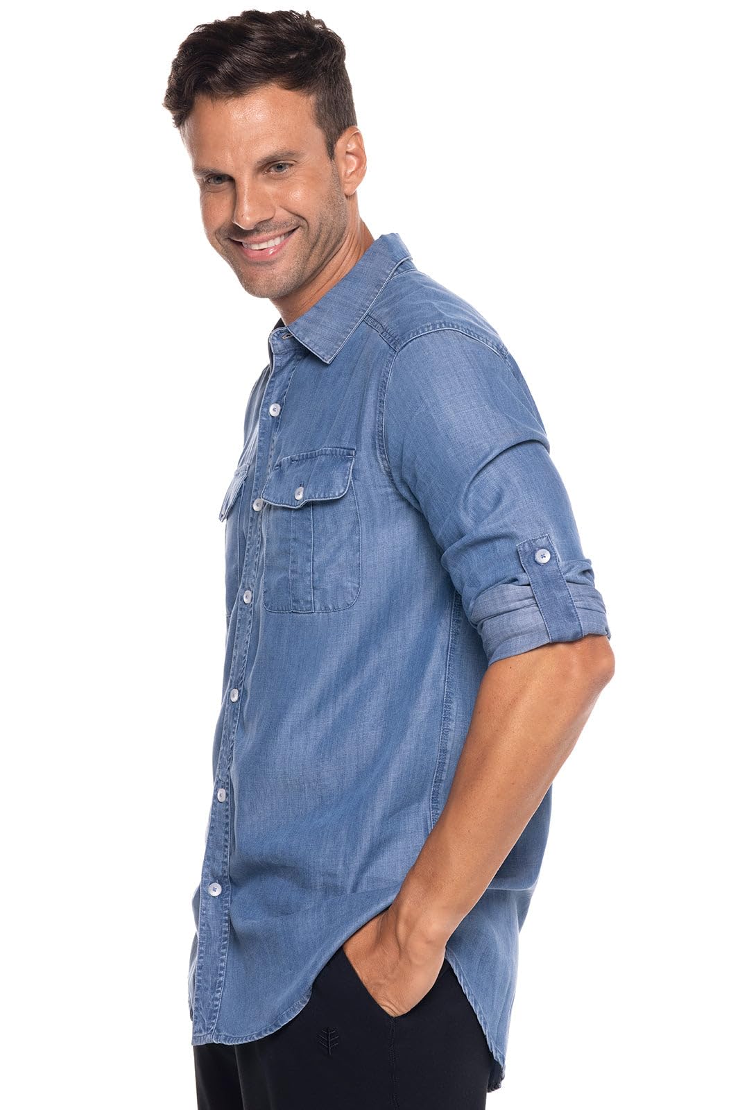 Coolibar UPF 50+ Sun Protective Men's Long Sleeve Chambray Shirt - Lightweight, Breathable & UV Blocking for Outdoor Activities, Hiking & Travel