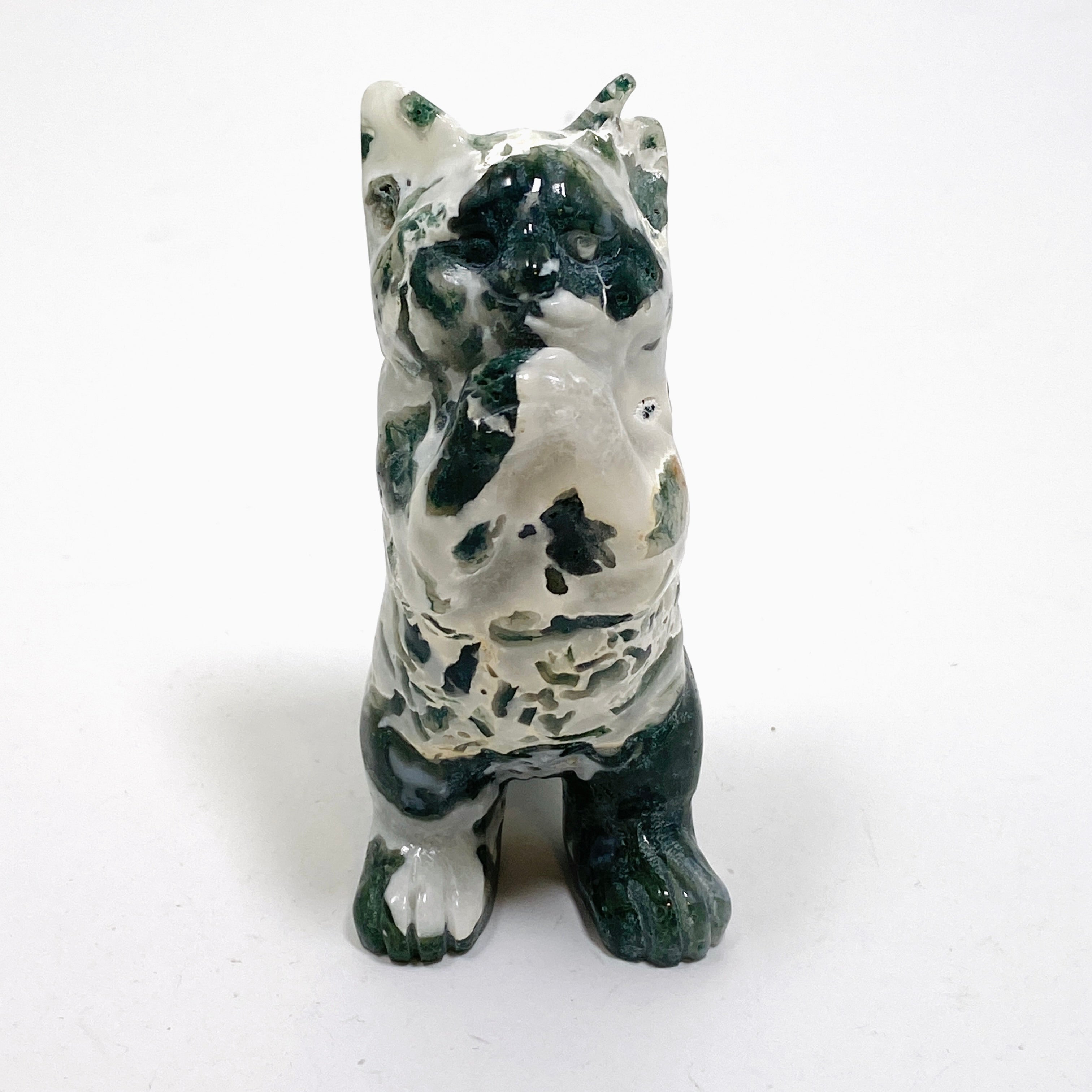 Natural Moss Agate Cat Carving Handmade Figurine - MAC 04 - Spiritual Healing Stone for Home Decor, Meditation & Gifts