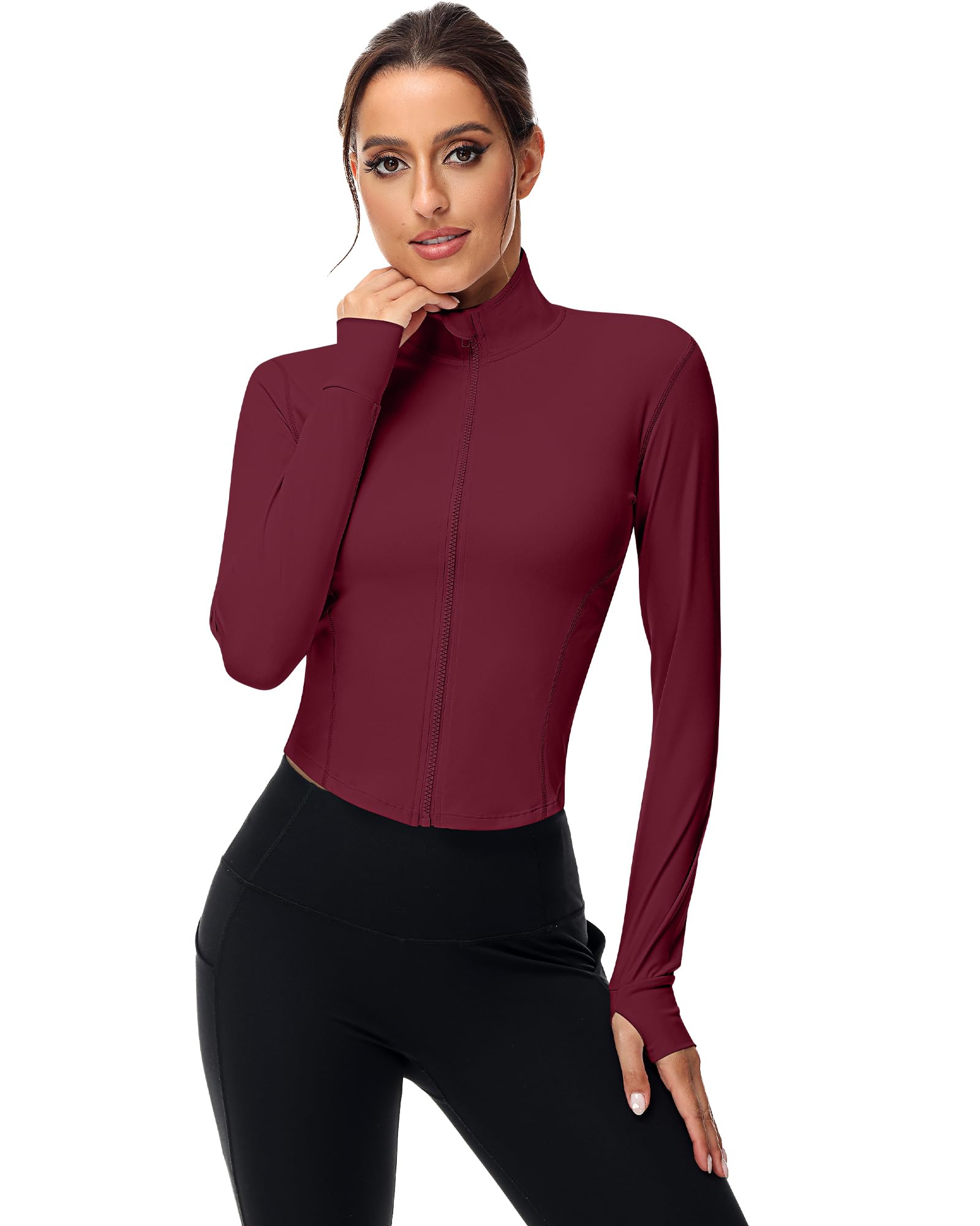 2 Pack Women's Workout Jackets - Long Sleeve Athletic Tops with Thumb Holes & Full Zip Lightweight Running Jackets for Gym, Yoga, Jogging & Outdoor Activities