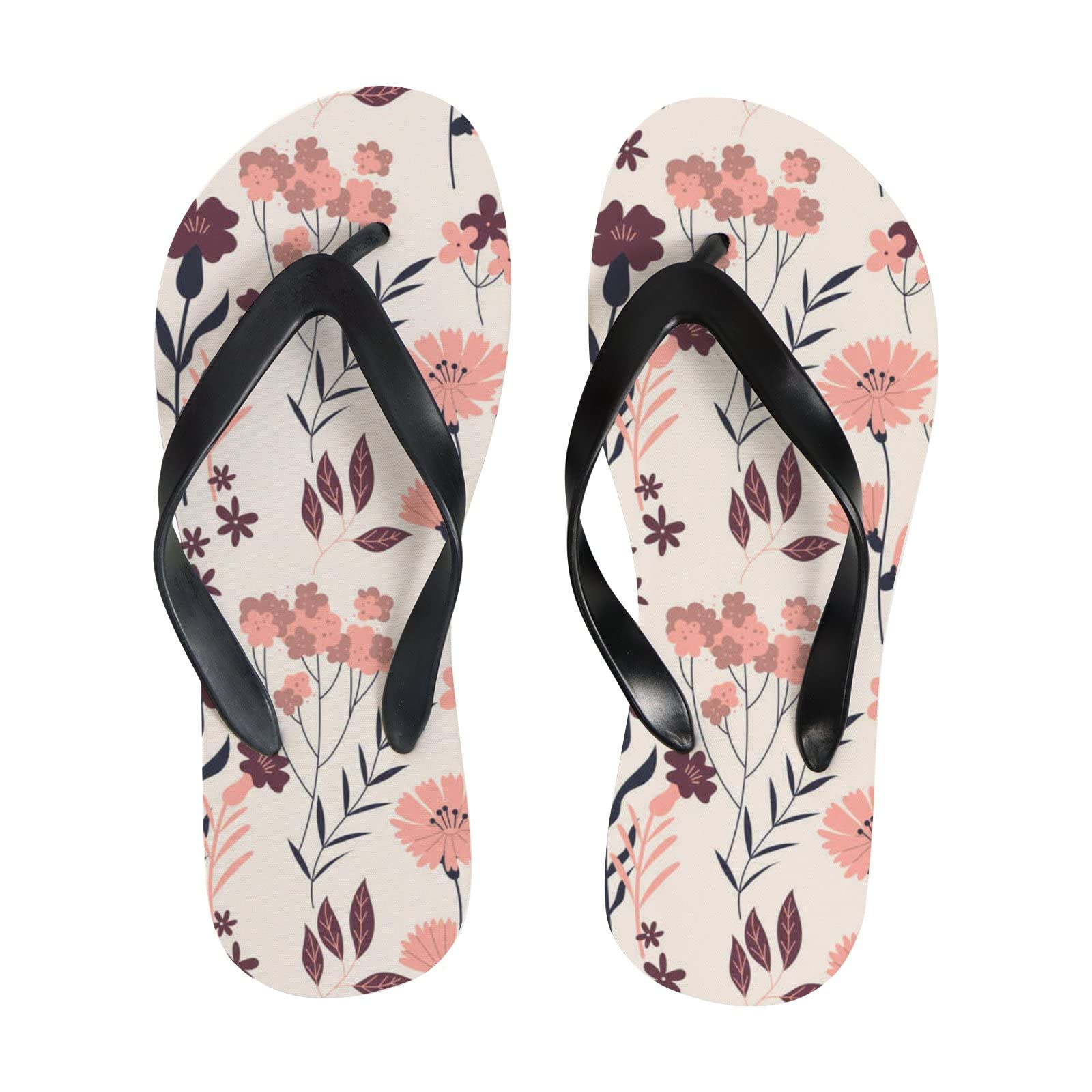 Floral Flip Flops for Women & Men - Pink Leaf Pattern Summer Beach Sandals, Yoga Mat Slides, Casual Thong Slippers | Perfect for Poolside, Vacation, Spa & Outdoor Relaxation