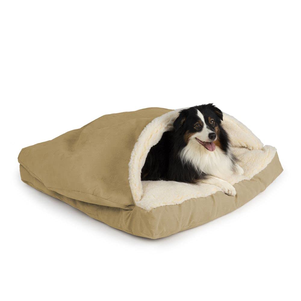 Snoozer Square Cozy Cave Dog Bed for Large Dogs - Soft Khaki Pet Bed with Removable Washable Cover - Perfect for Indoor Use, Crate Training & Calming Anxious Pets